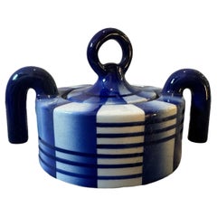1930s Art Deco Futurist Blue, Black and White Italian Sugar Bowl By Rometti