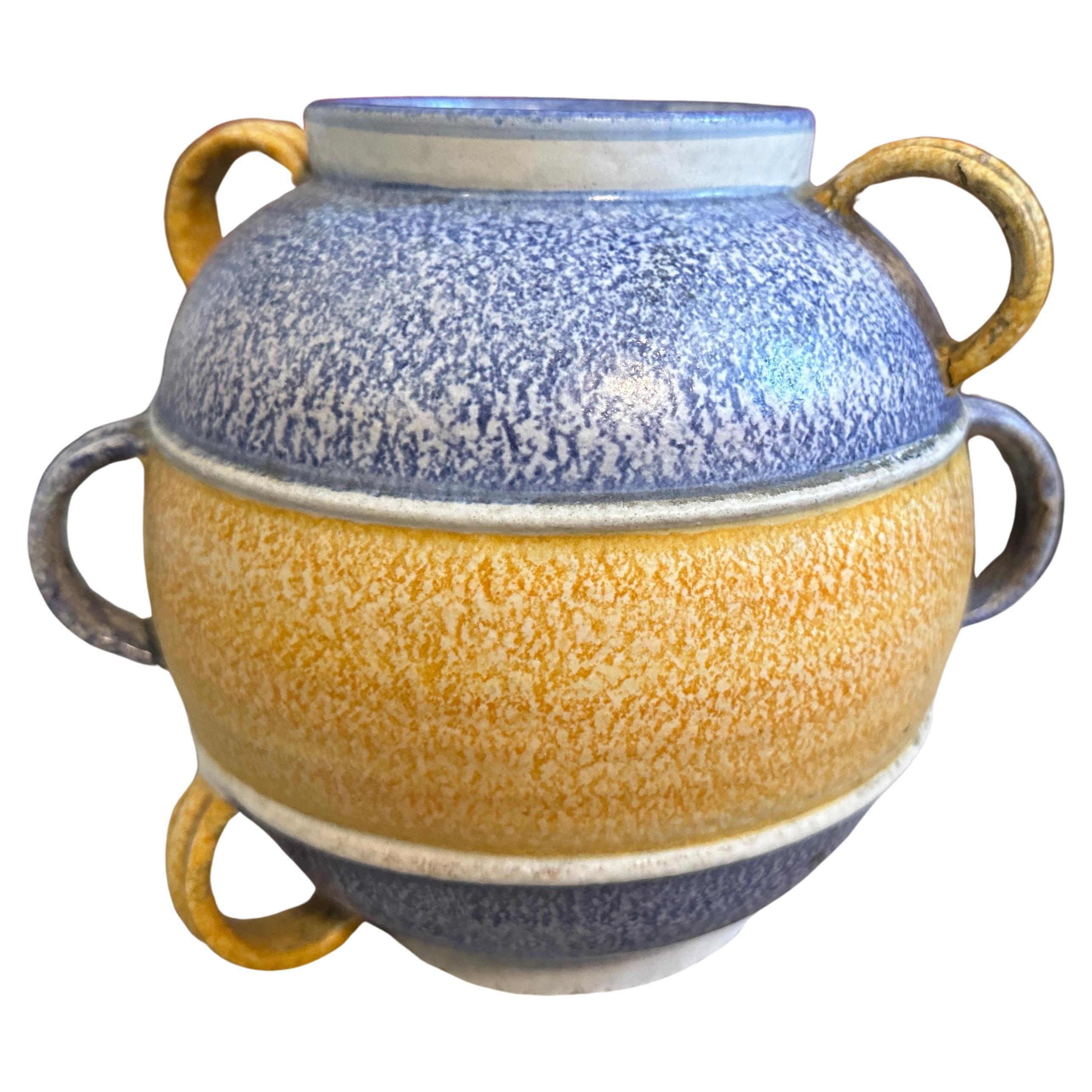 1930s Art Deco Futurist Polychrome Ceramic Italian Vase manufactured in Albisola