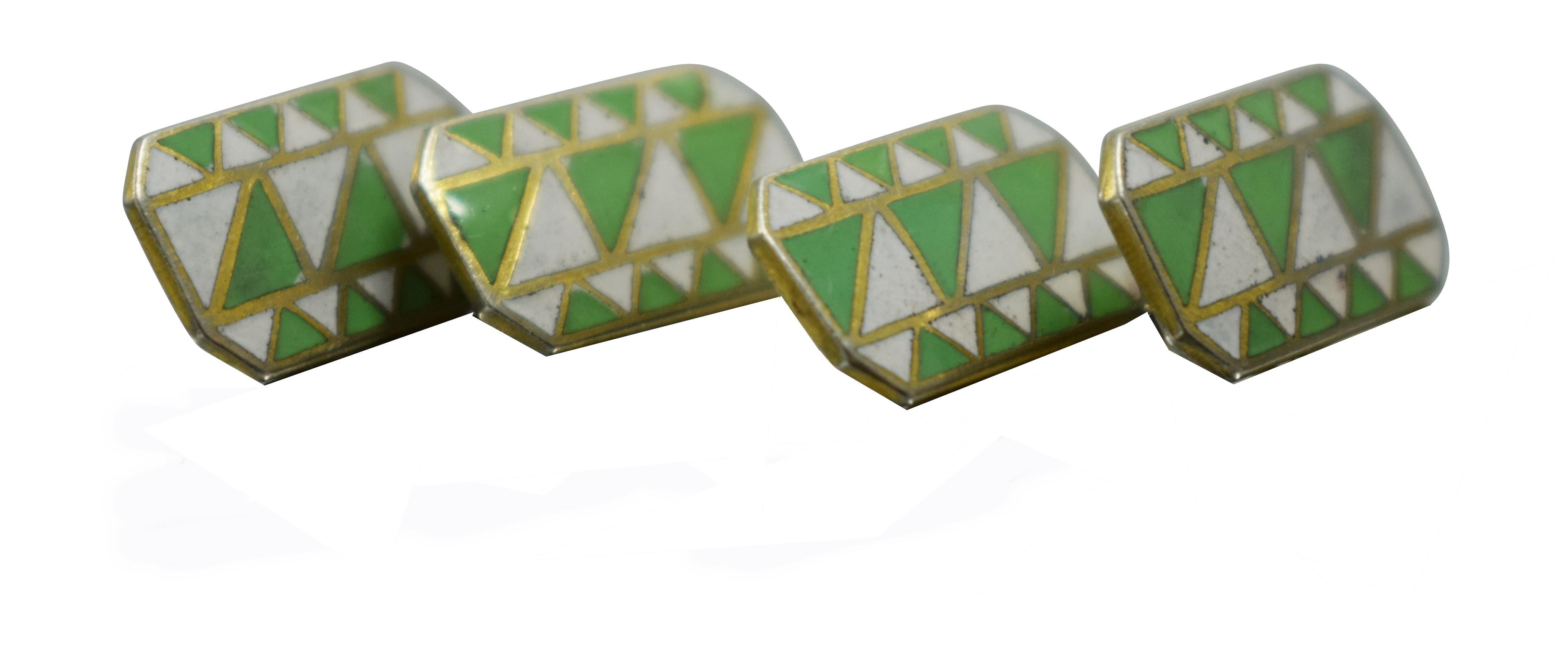 A rare find are these totally original enamel cufflinks from the 1930's. Great Art Deco geometric styling and colour, can't be confused with any other era can they? Condition is great with minimal signs of age. Ideal for todays dapper gentleman.