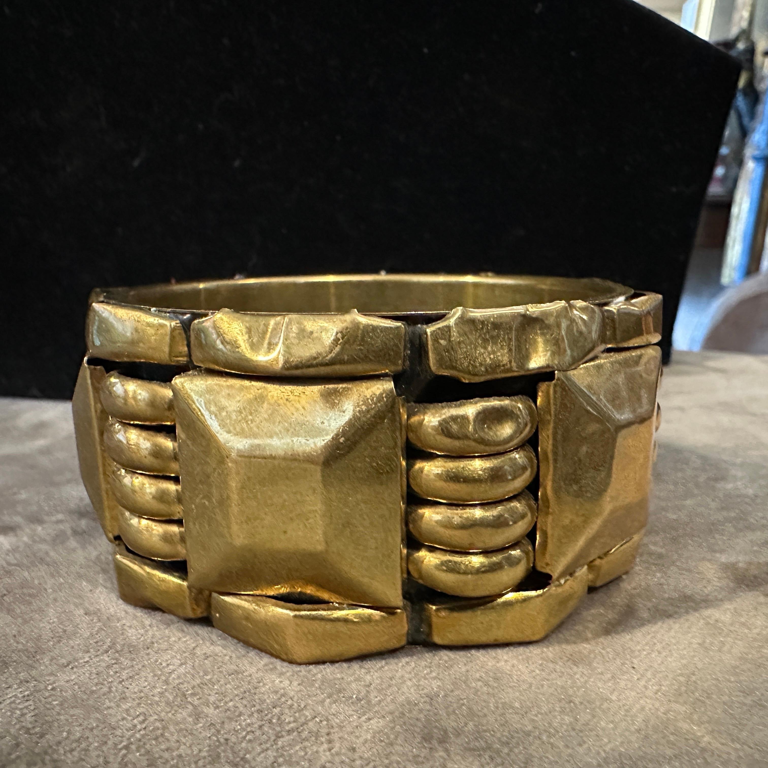 1930s Art Deco Gilded Metal Bangle Bracelet For Sale 6