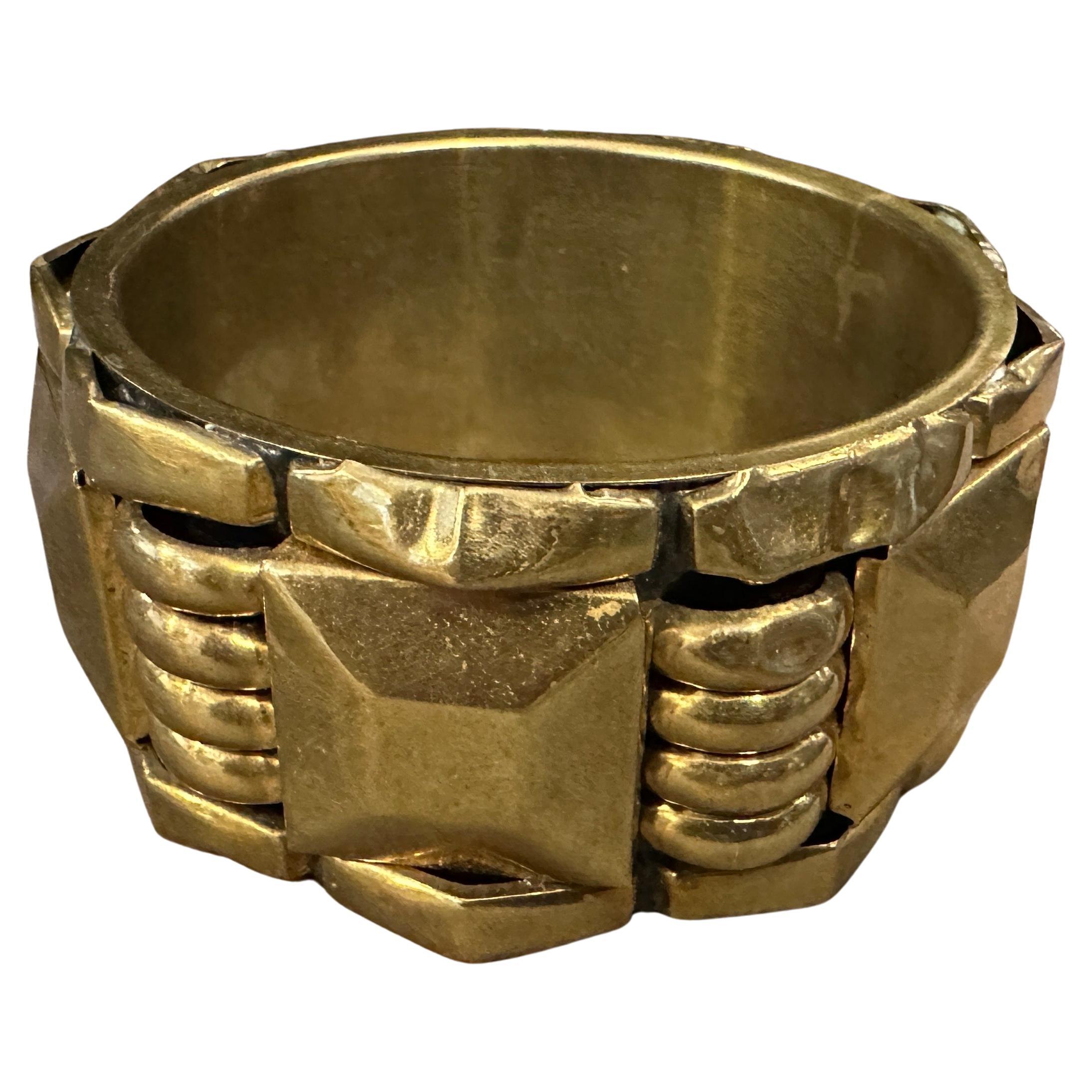 1930s Art Deco Gilded Metal Bangle Bracelet For Sale