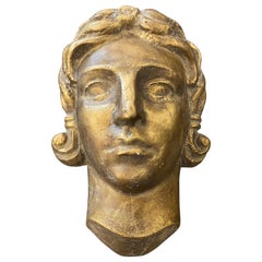 1930s Art Deco Gilded Plaster Italian Sculpture of an Head