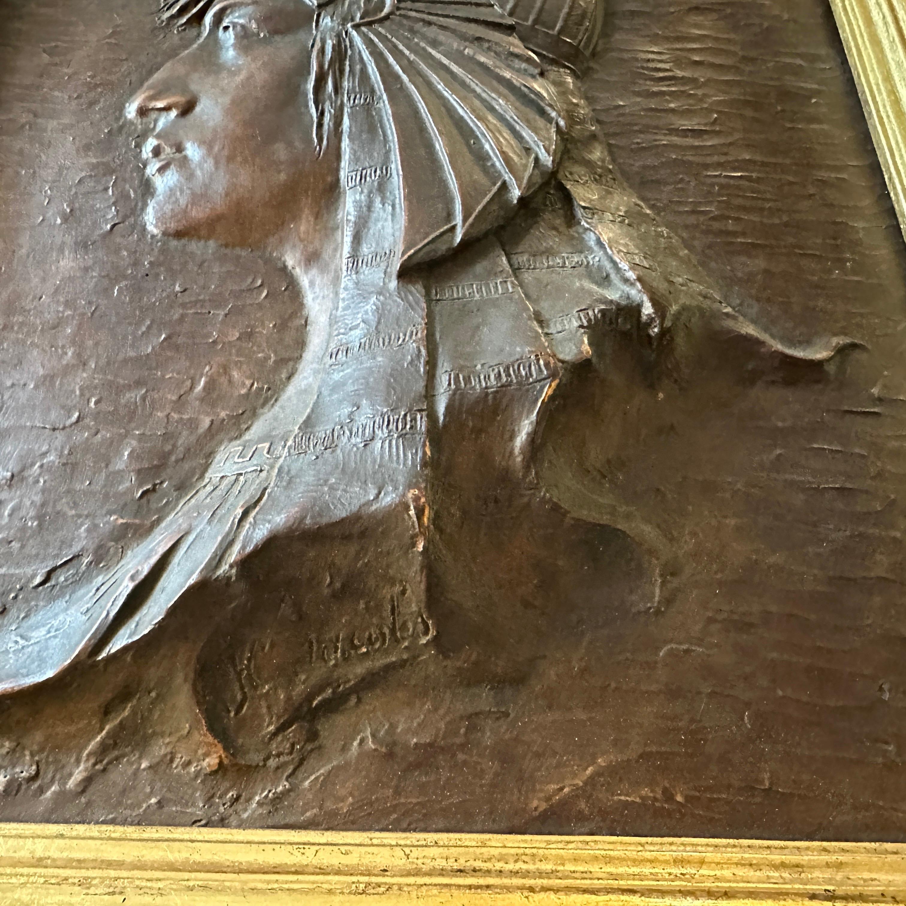 Bas-relief en plâtre italien encadré de bois doré Art déco des années 1930 en vente 4