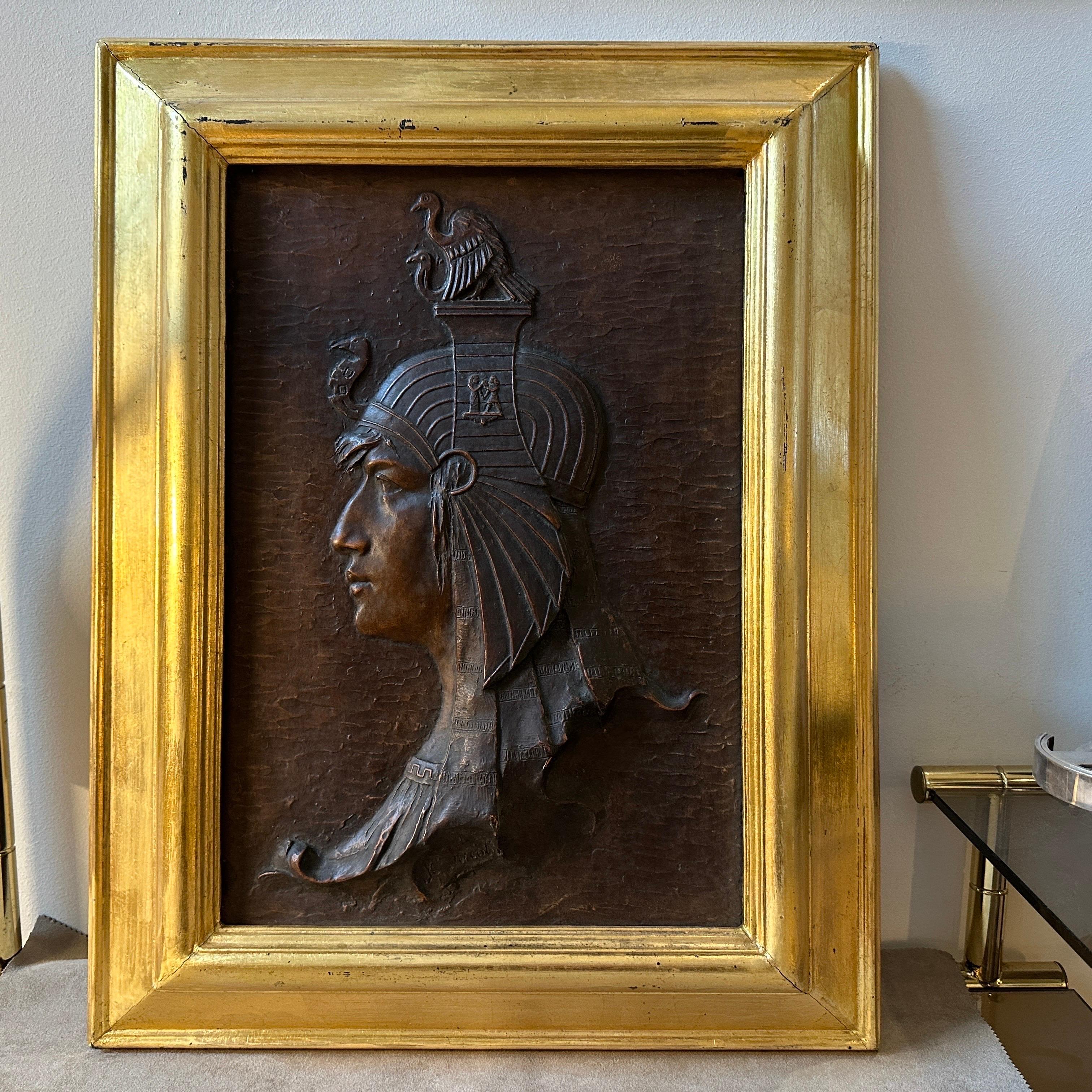 Hand-Crafted 1930s Art Deco Gilded Wood Framed Italian Plaster Bas-Relief For Sale