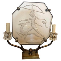 1930s Art Deco Glass and Brass Italian Table Lamp