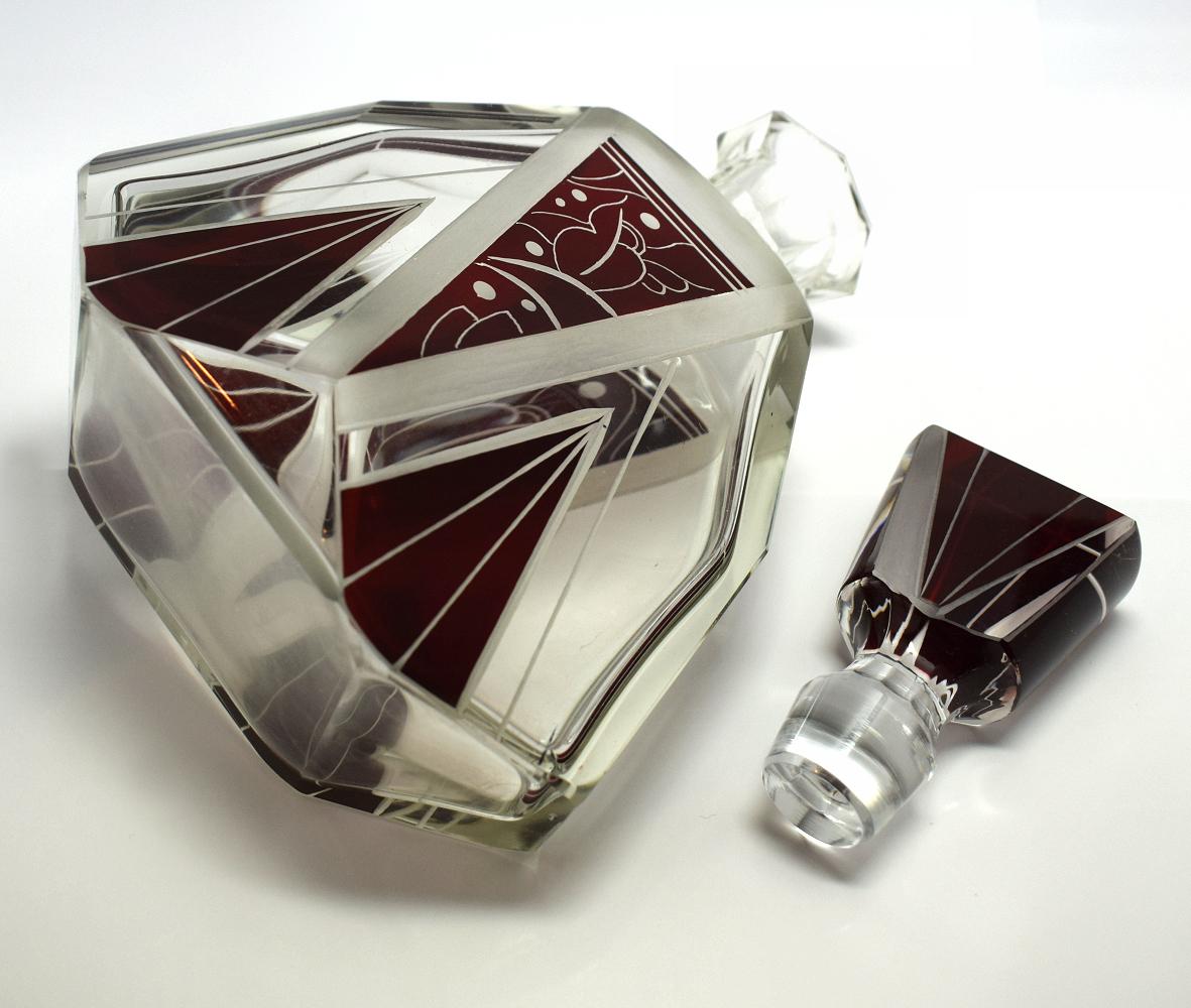 Czech 1930s Art Deco Glass Decanter Set