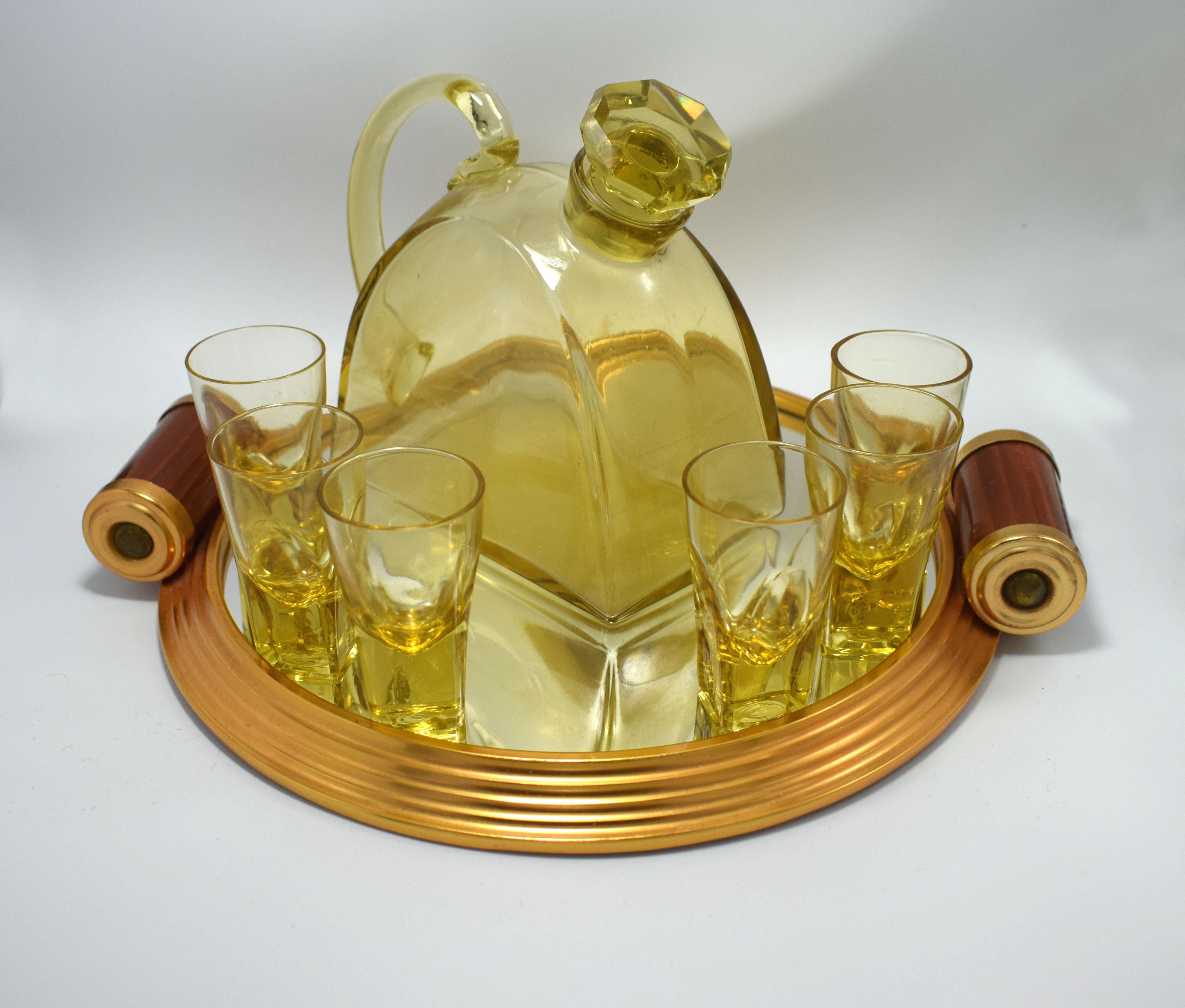 20th Century 1930s Art Deco Glass Decanter Set with Matching Tray