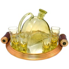 1930s Art Deco Glass Decanter Set with Matching Tray
