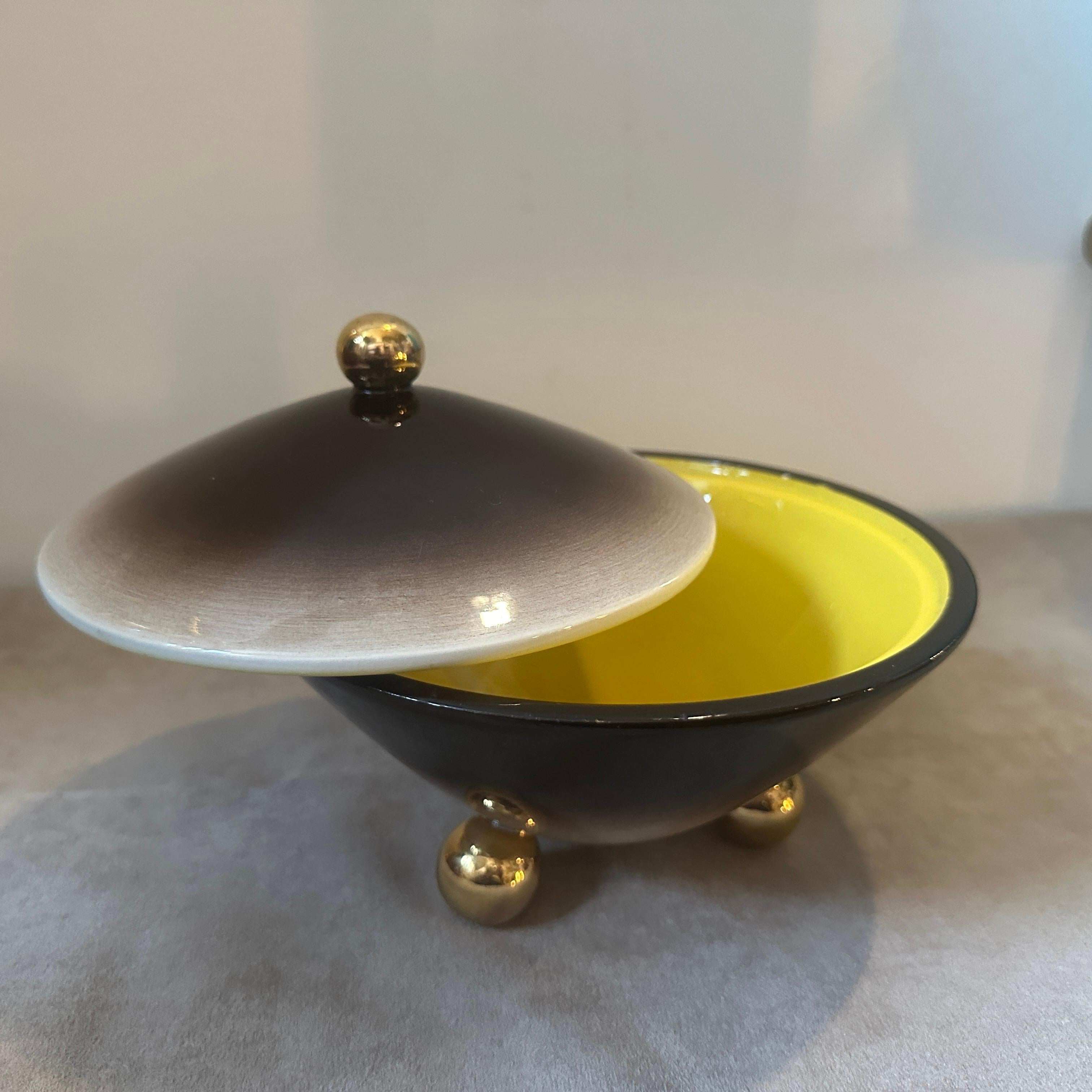 Caja de lujo de cerámica dorada, marrón y amarilla Art Déco de los años 30, de Galvani en venta 2