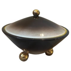 1930s Art Deco Gold, Brown and Yellow Ceramic Luxury Box by Galvani