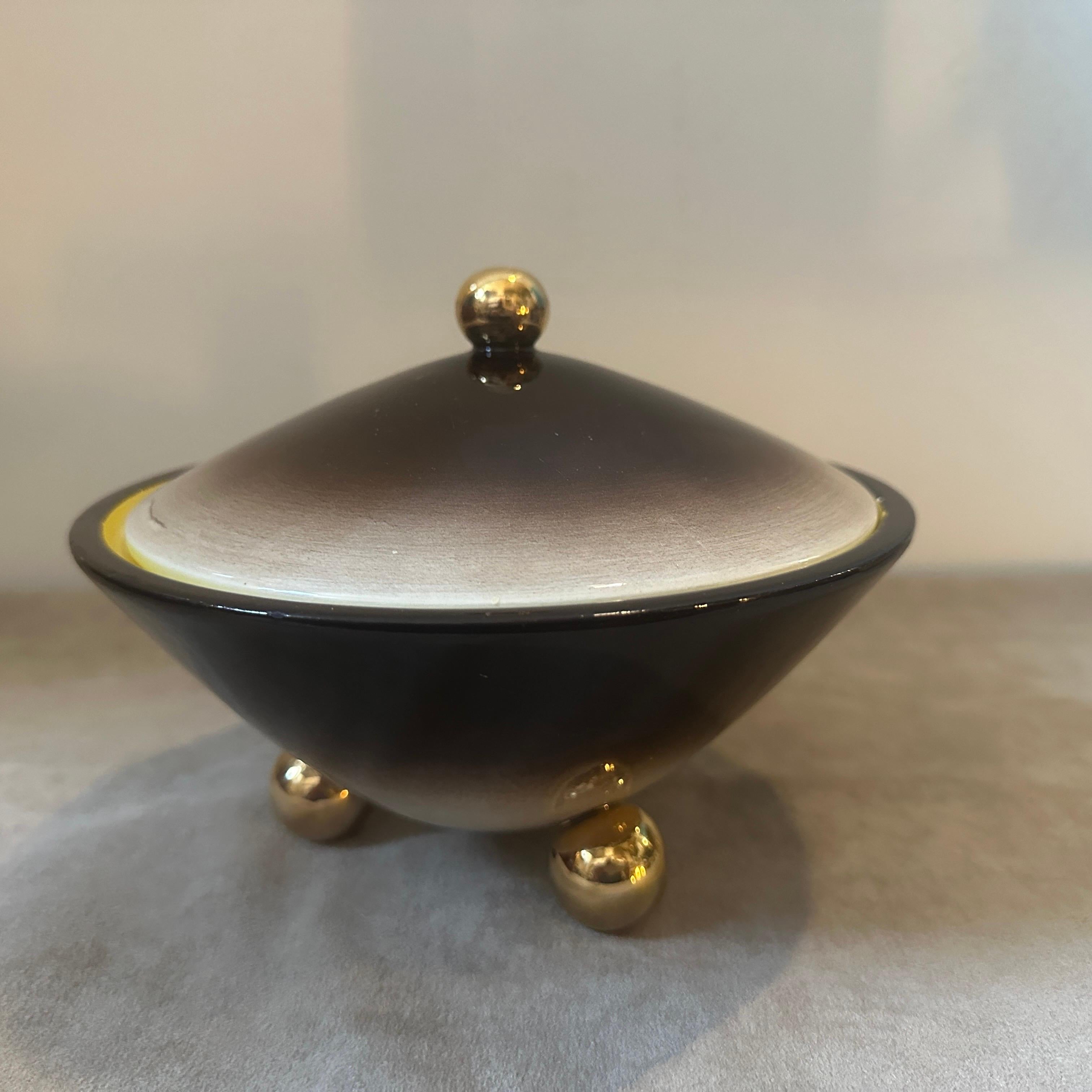 Caja de lujo de cerámica dorada, marrón y amarilla Art Déco de los años 30, de Galvani Art Decó en venta