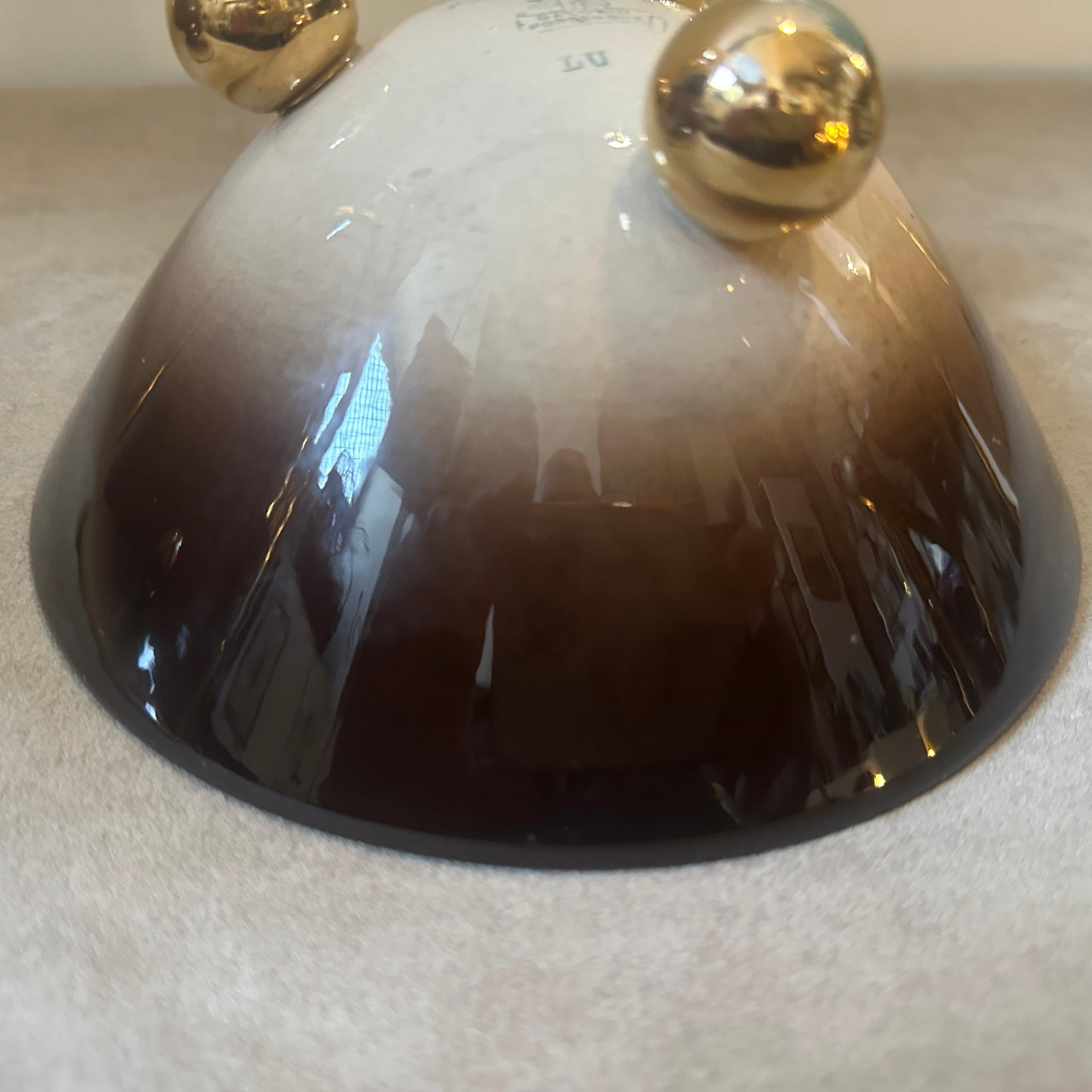 Caja de lujo de cerámica dorada, marrón y amarilla Art Déco de los años 30, de Galvani Hecho a mano en venta