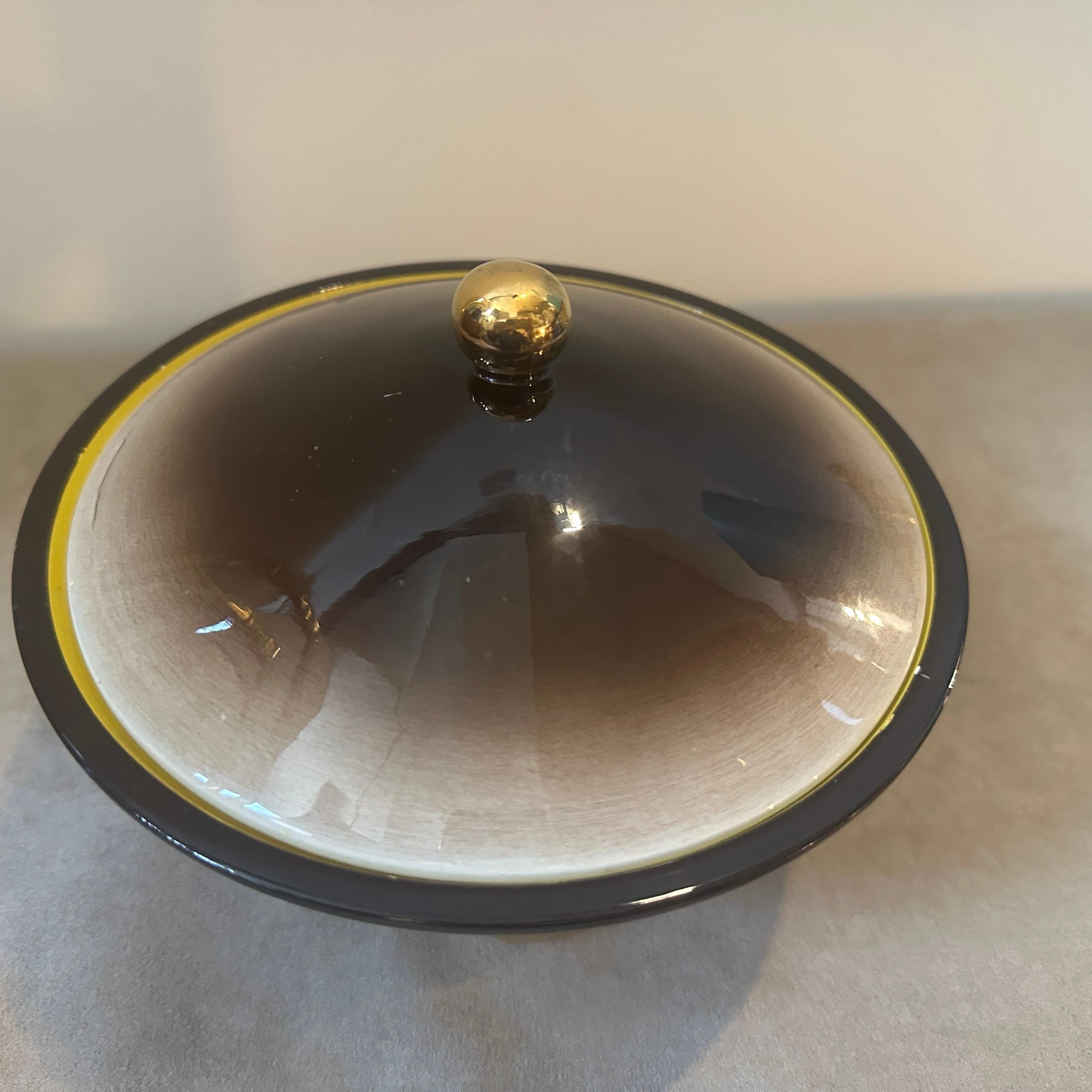 Caja de lujo de cerámica dorada, marrón y amarilla Art Déco de los años 30, de Galvani siglo XX en venta