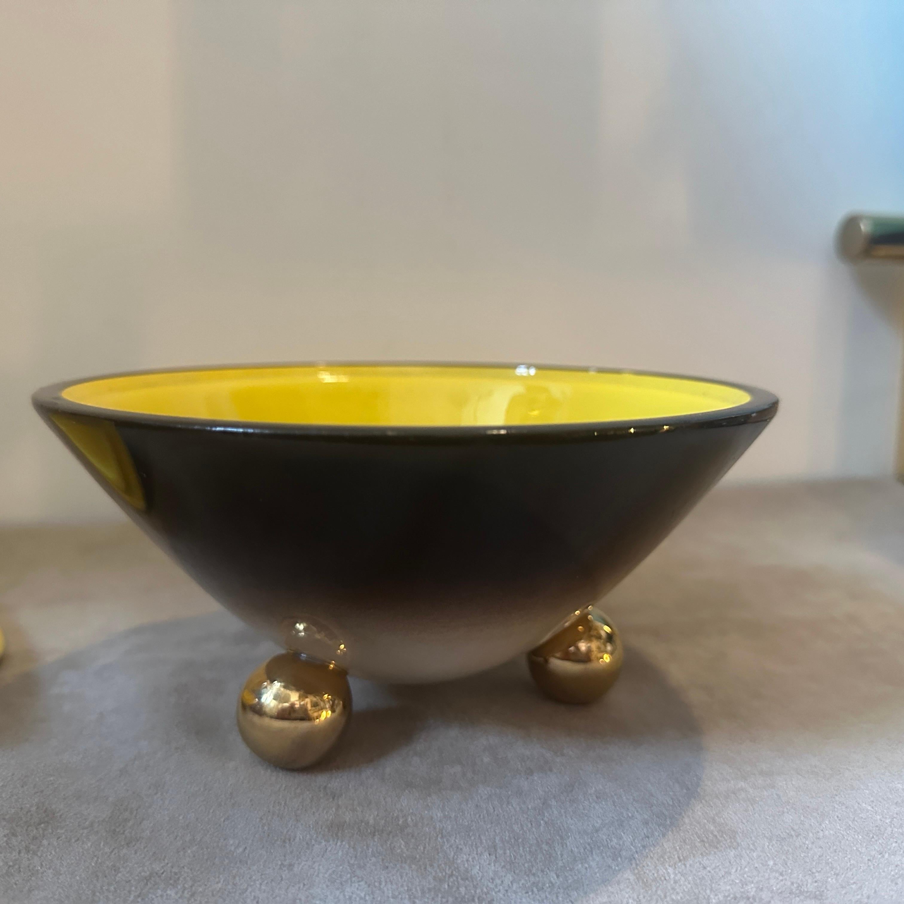 Caja de lujo de cerámica dorada, marrón y amarilla Art Déco de los años 30, de Galvani Cerámico en venta