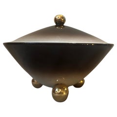 1930er Jahre Art Deco Gold, Brown und Gelb Keramik Luxus-Box von Galvani