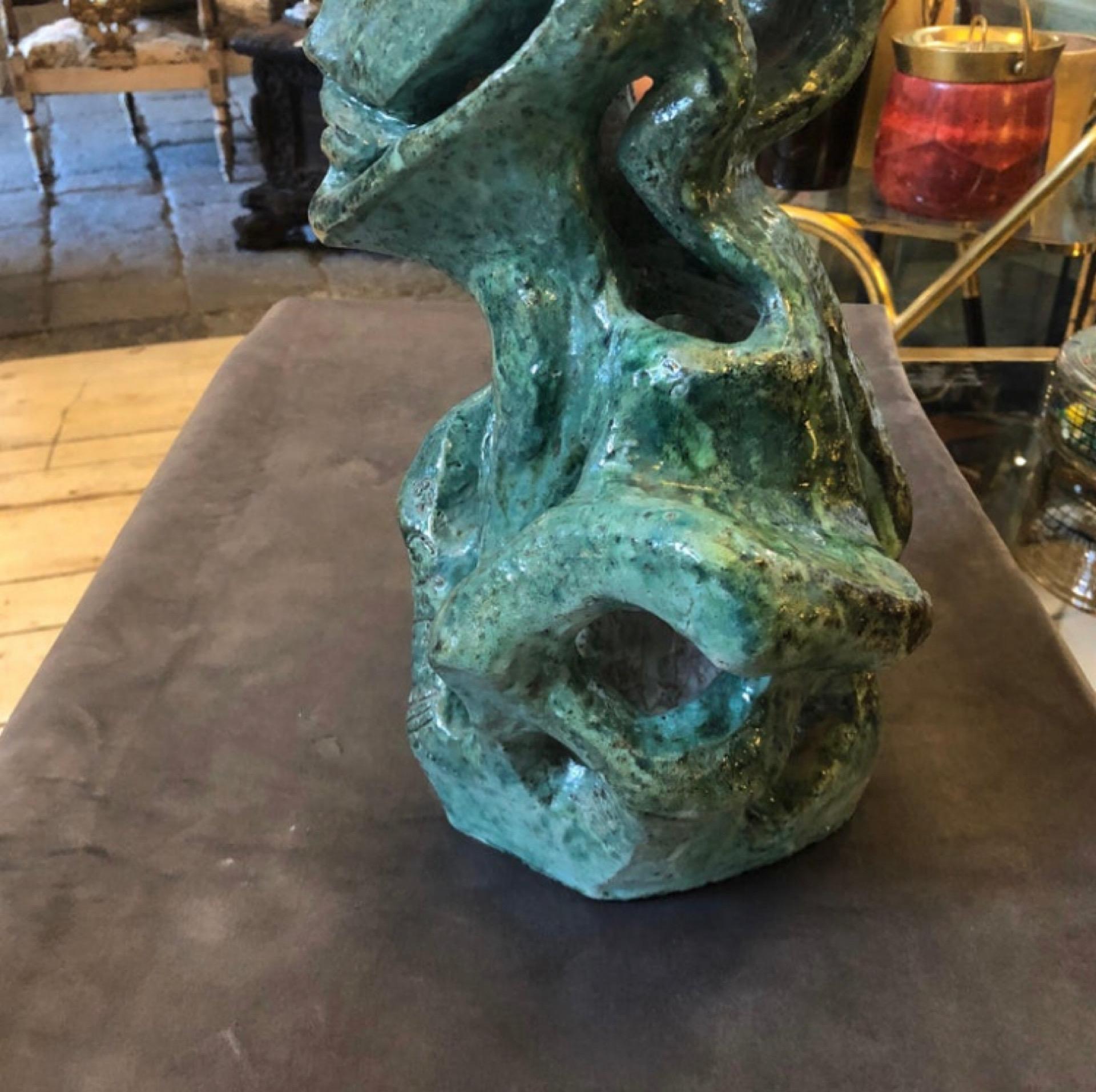 1930s Futurist Green Ceramic Unique Italian Bust Sculpture  In Good Condition In Aci Castello, IT