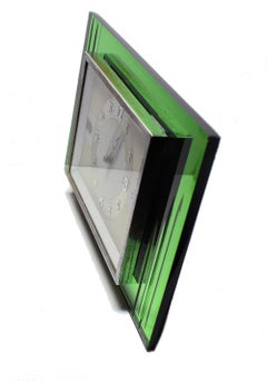 1930s Art Deco Green Mirror and Chrome Clock with 8 Day Movement