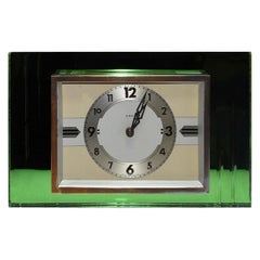 1930s Art Deco Green Mirror and Chrome Clock with 8 Day Movement
