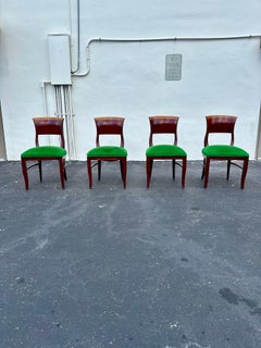 1930s Art Deco Green Two Tone Wood Dining Chairs, Set of 4
