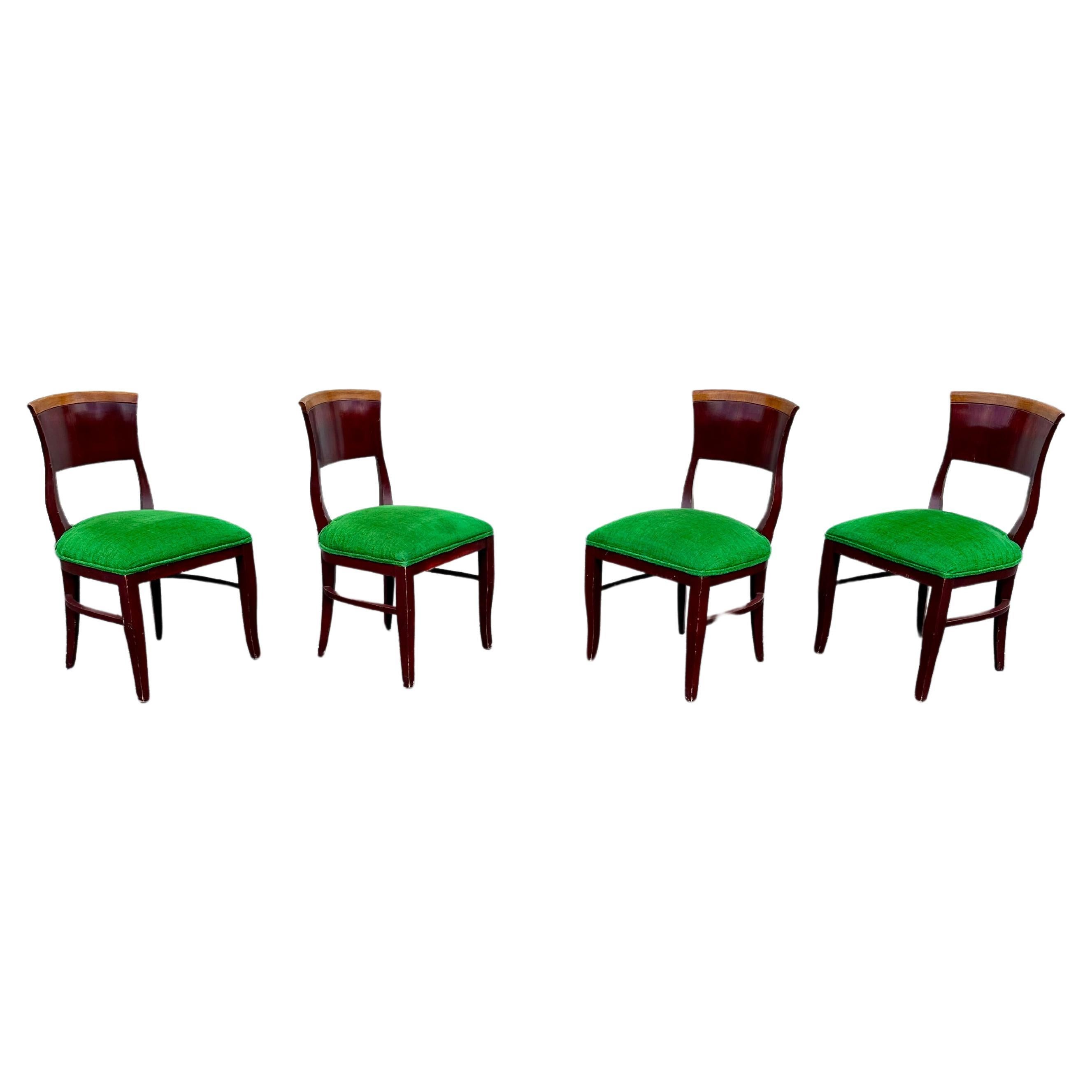 1930s Art Deco Green Two Tone Wood Dining Chairs, Set of 4