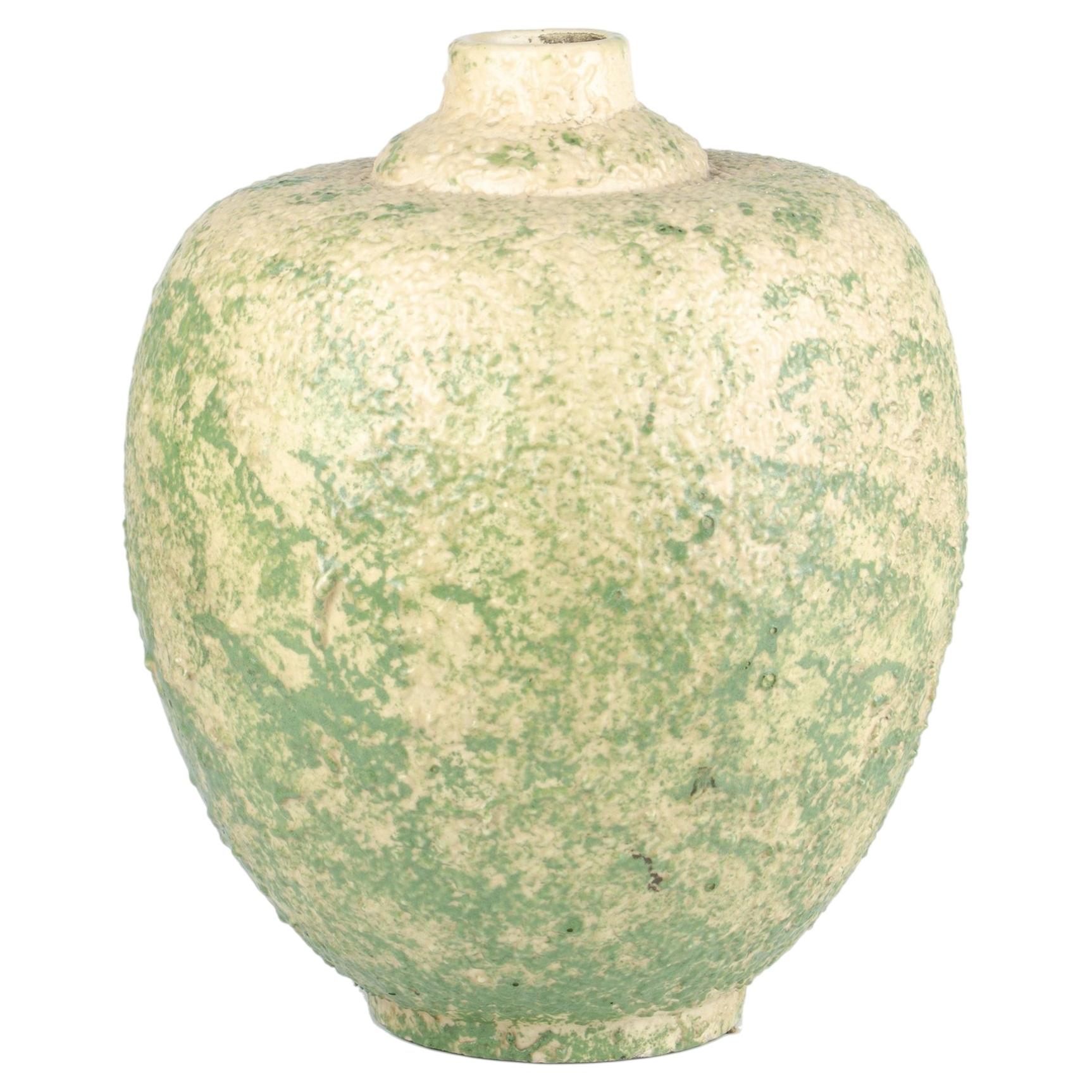 1930s Art Déco Greenish Crystalline Glaze Sèvres Porcelain Bulbous Vase, France
