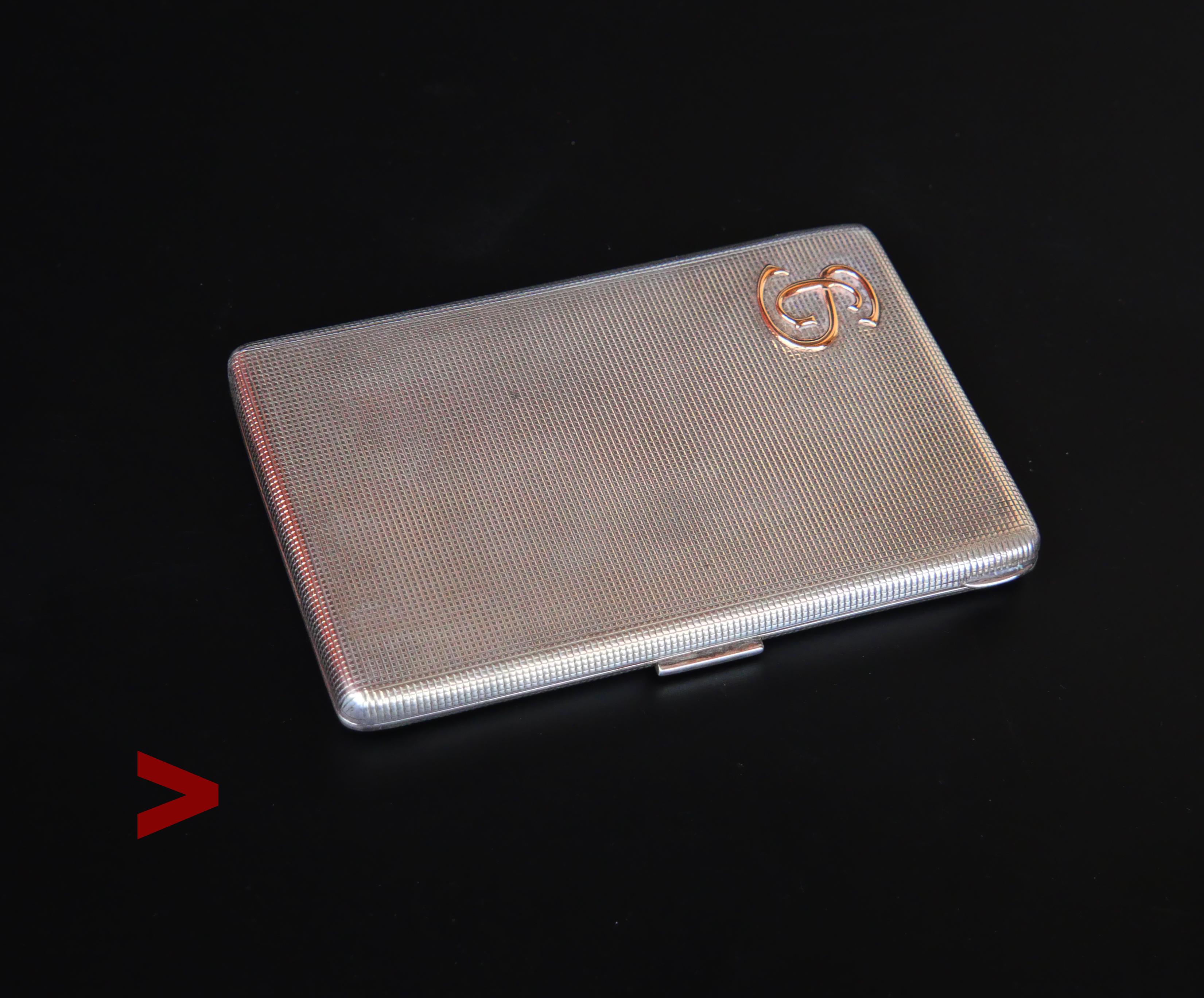 1930s  Art -Deco GS / SG Zigaretten- und Tabak-Gehäusekasten aus massivem 925 Silber 18K/151 gr (Art déco)