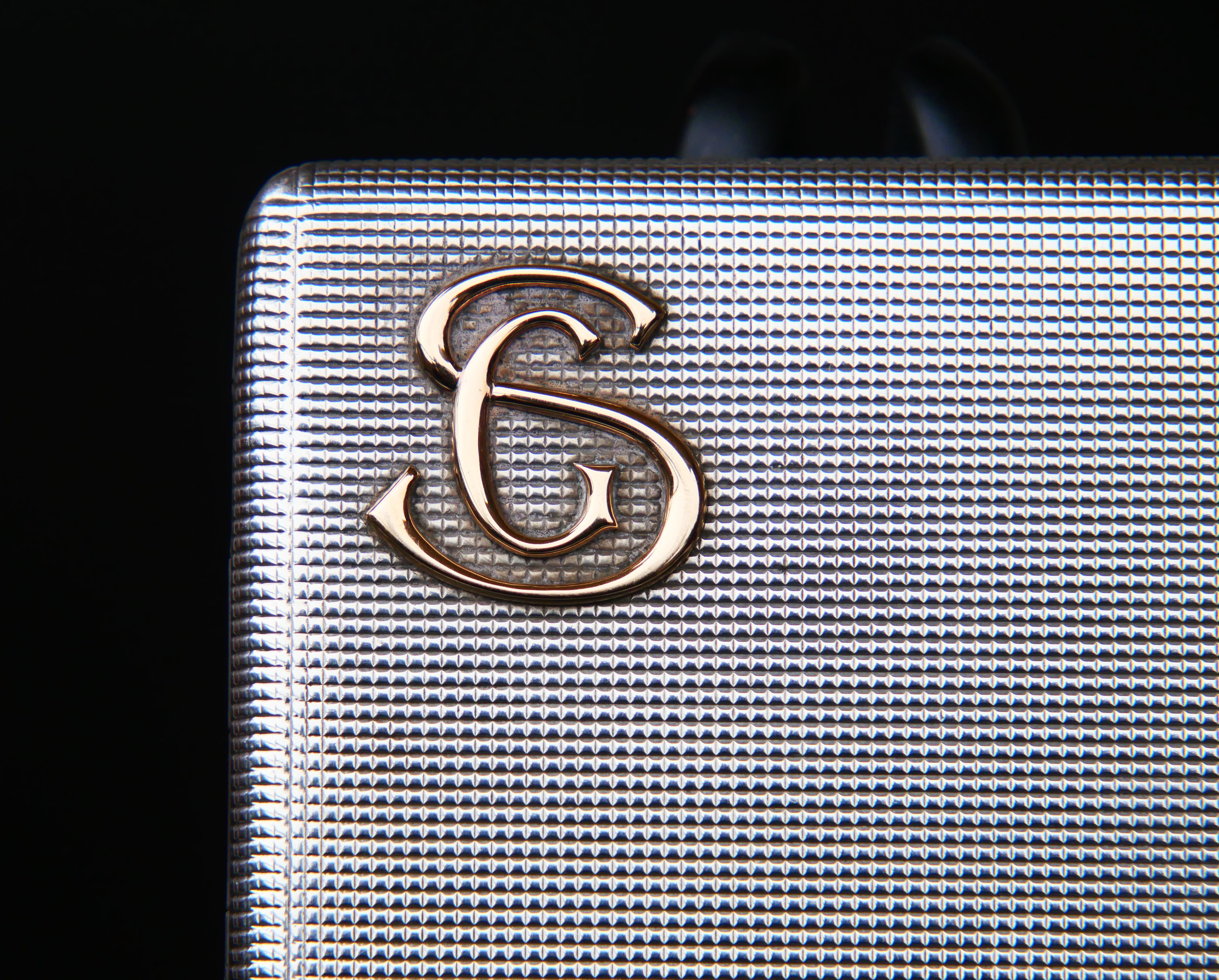 1930s  Art -Deco GS / SG Zigaretten- und Tabak-Gehäusekasten aus massivem 925 Silber 18K/151 gr für Damen oder Herren