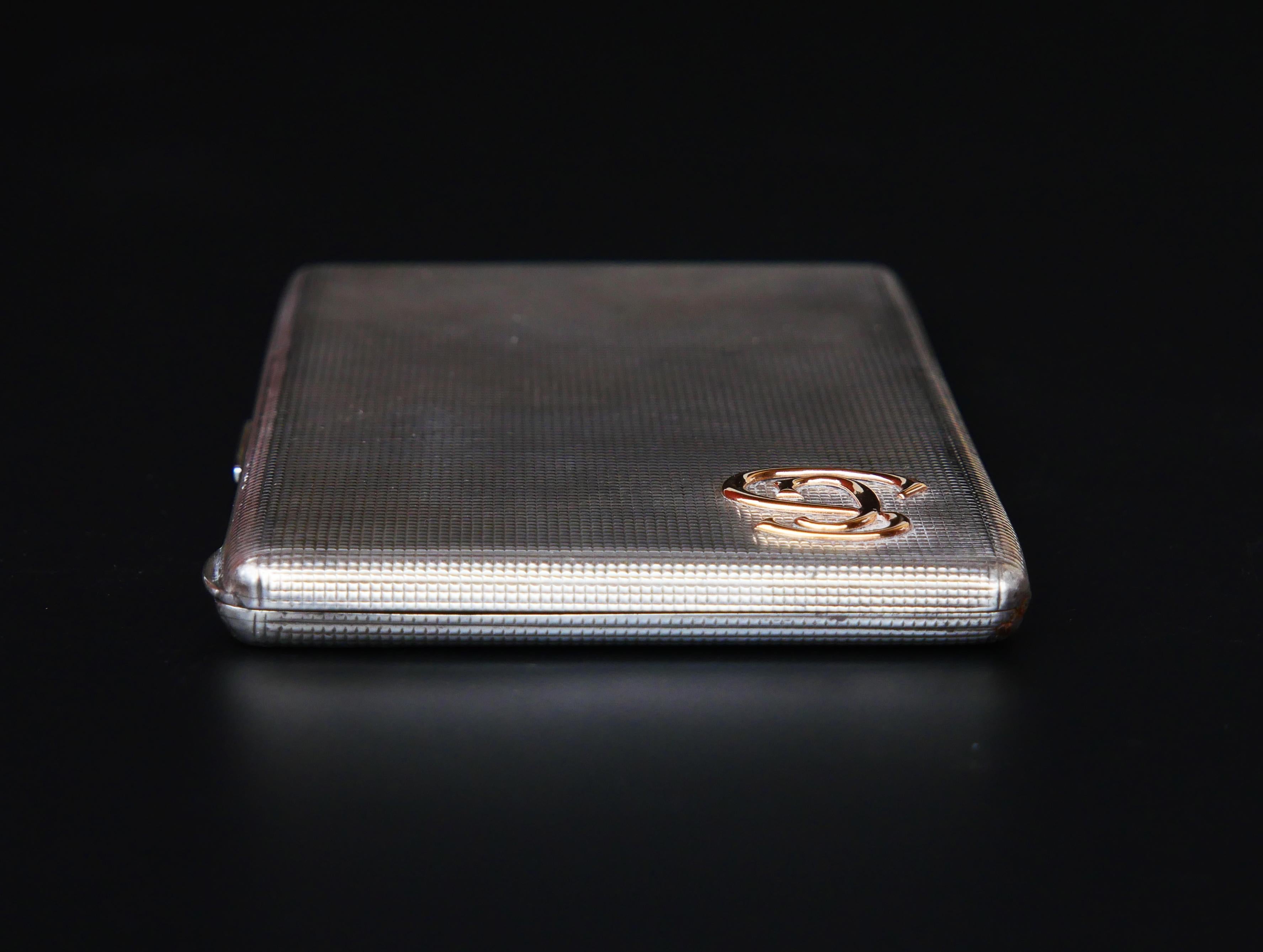 1930s  Art -Deco GS / SG Zigaretten- und Tabak-Gehäusekasten aus massivem 925 Silber 18K/151 gr 3