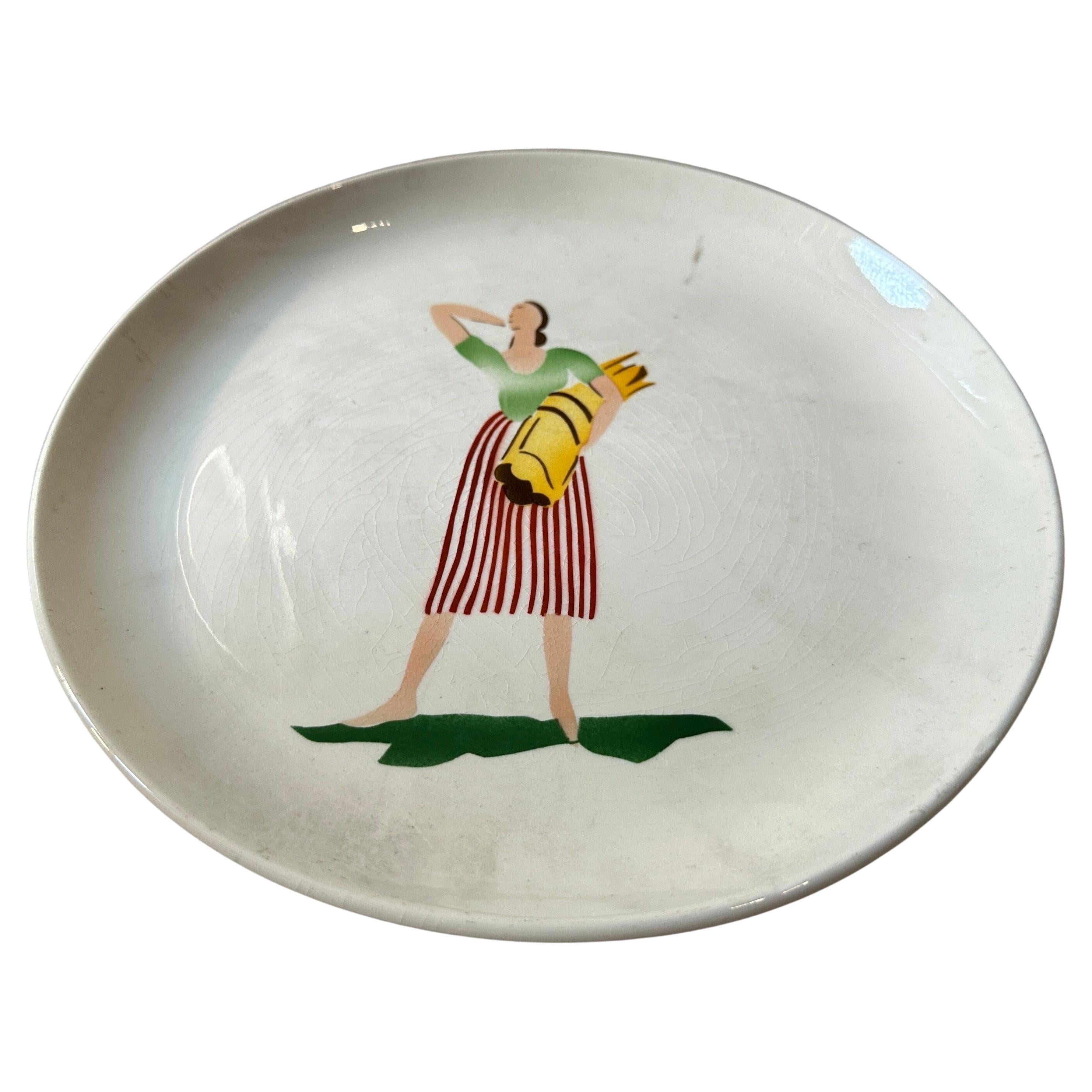 1930s Art Deco Guido Andlovitz for Laveno Round Ceramic Plate For