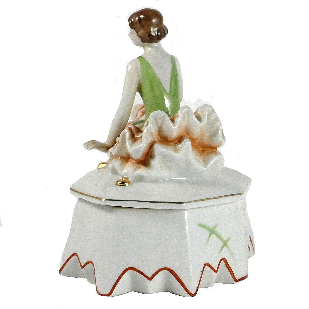 Porcelain 1930s Art Deco Half Doll Powder Bowl Box