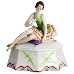 Vintage 1930s Art Deco Half Doll Powder Bowl Box