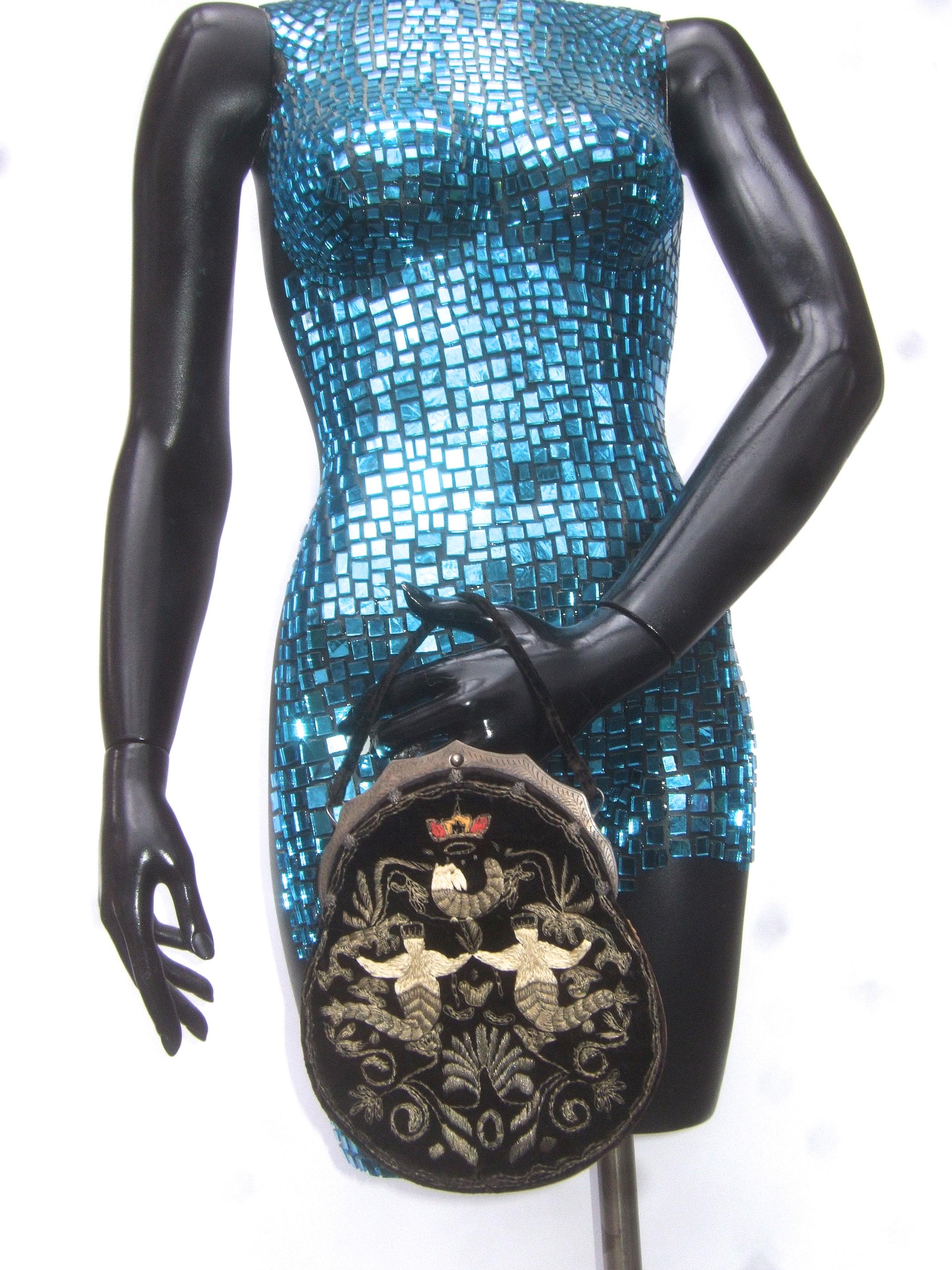 1930s Art Deco Hand Embroidered Artisan Black Velvet Mermaid's Evening Bag  6
