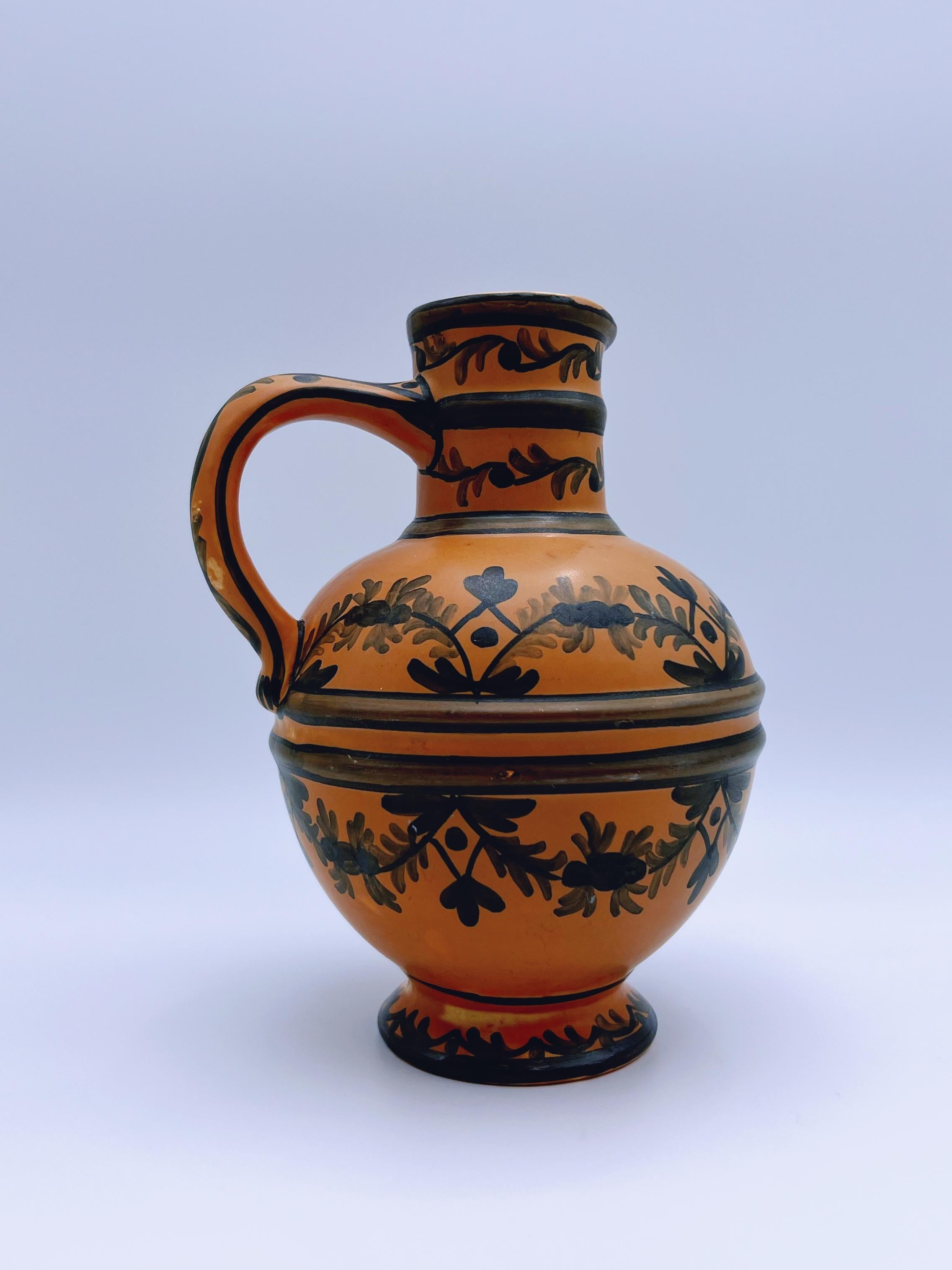 Vase pichet Art déco des années 1930 peint à la main par Egersund Faience, Norvège en vente 4