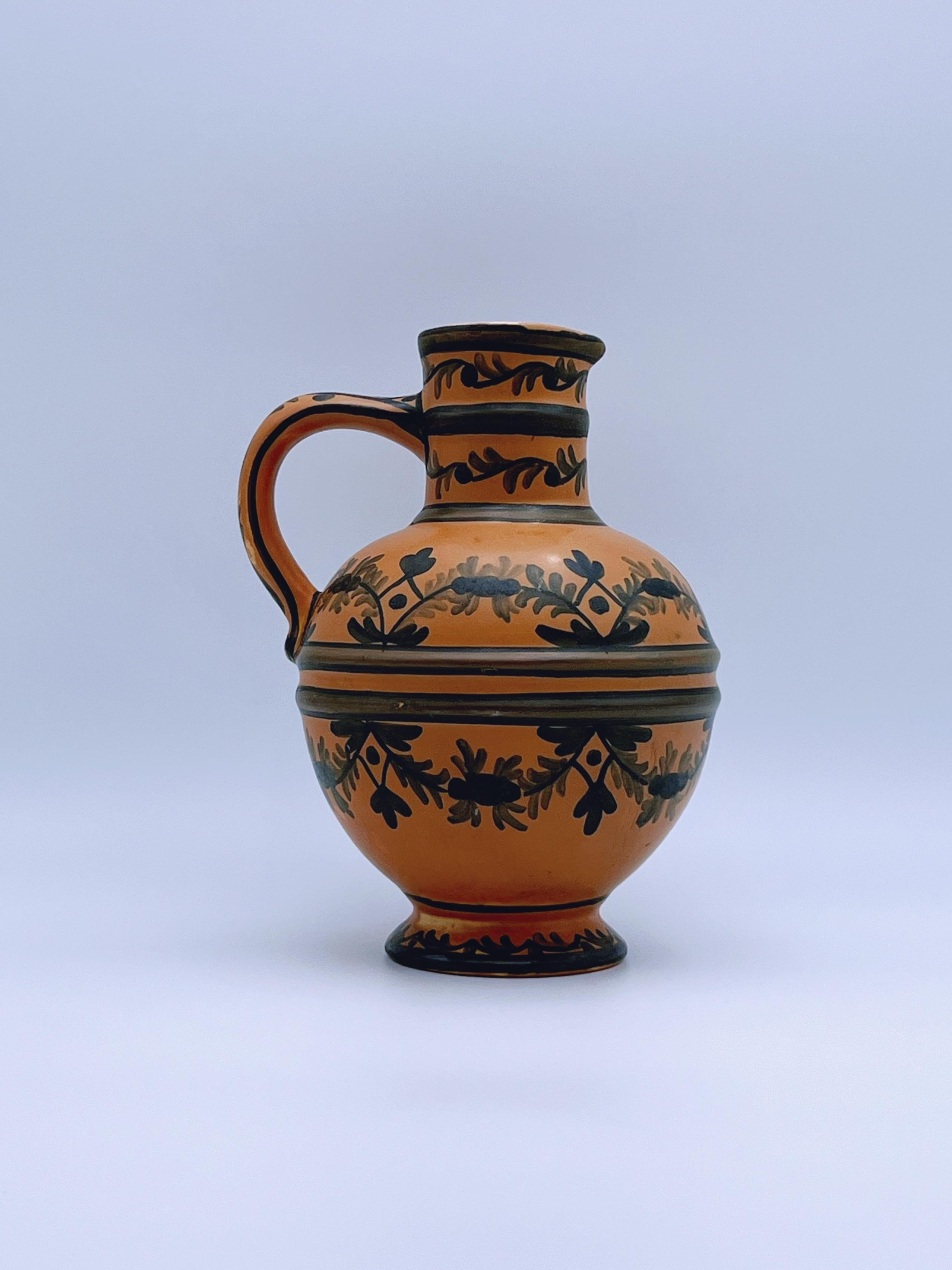 Vase pichet Art déco des années 1930 peint à la main par Egersund Faience, Norvège en vente 2