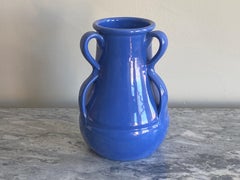 1930s Art Deco Hand-thrown Stangl Artware 3-Handled Pottery Vase in Blue Glaze