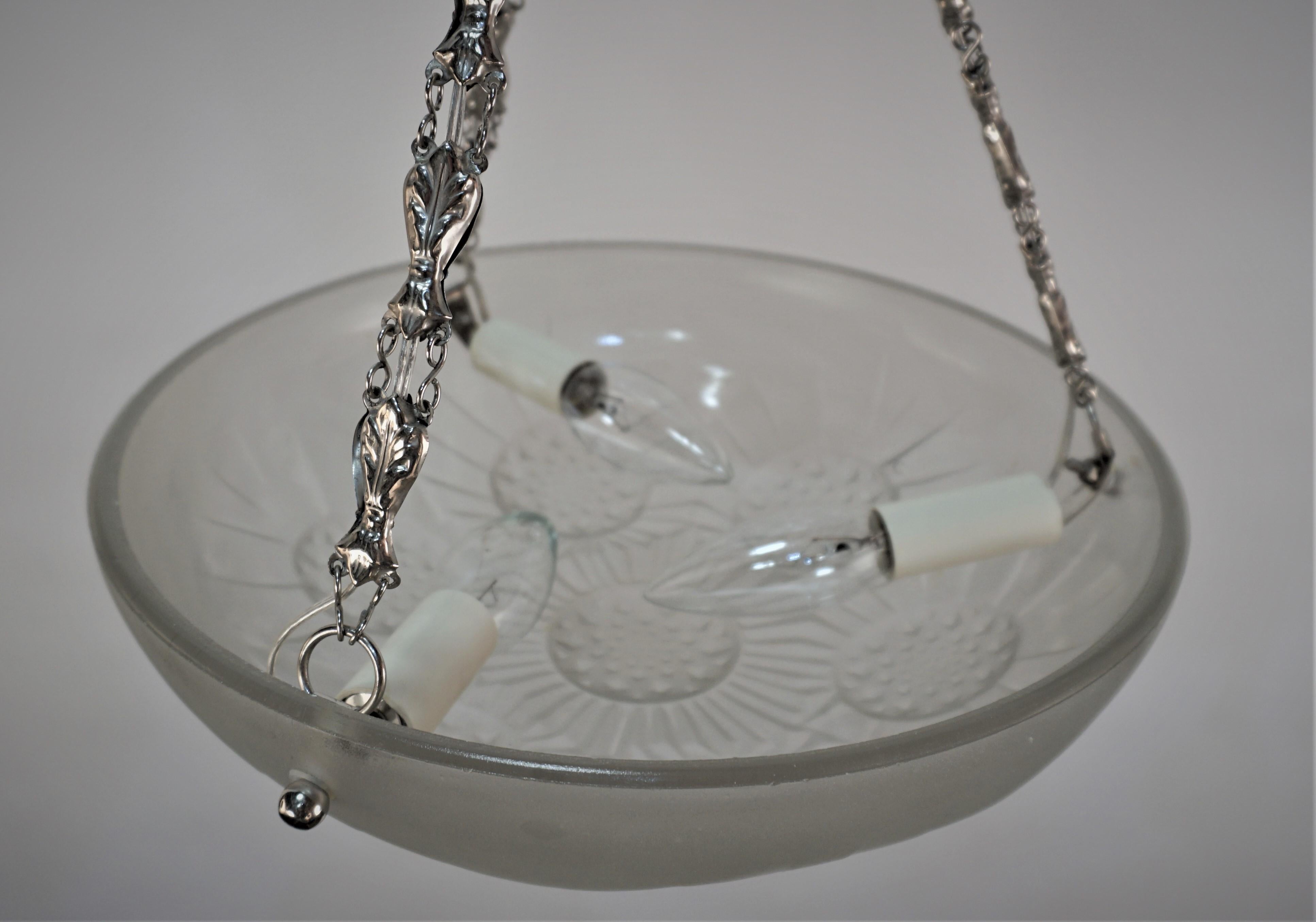 1930s Art Deco Hanging Light Fixture by Jean Noverdy In Good Condition For Sale In Fairfax, VA