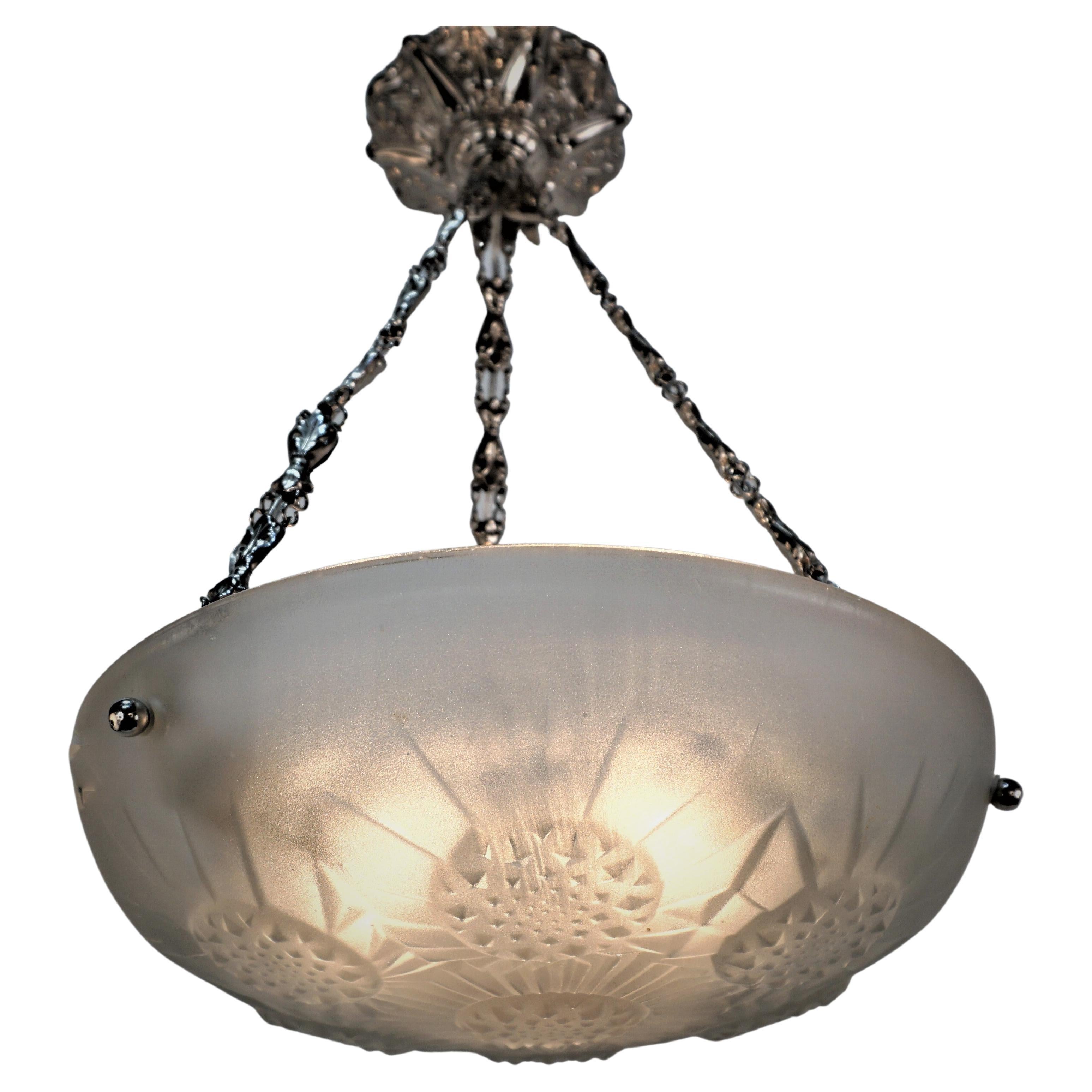 1930s Art Deco Hanging Light Fixture by Jean Noverdy For Sale