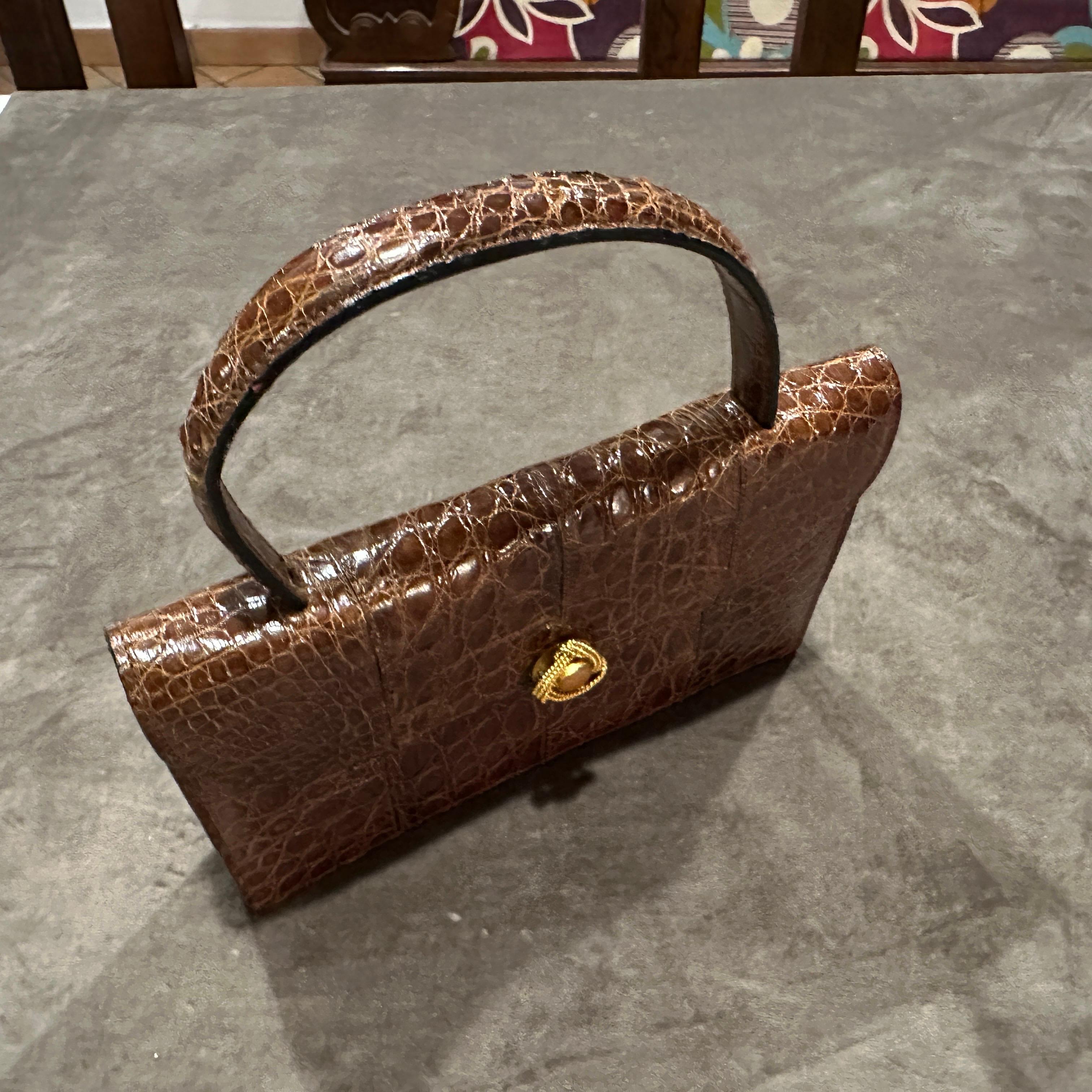 Women's 1930s Art Deco High Quality Brown Leather Italian Jewel Evening Bag For Sale