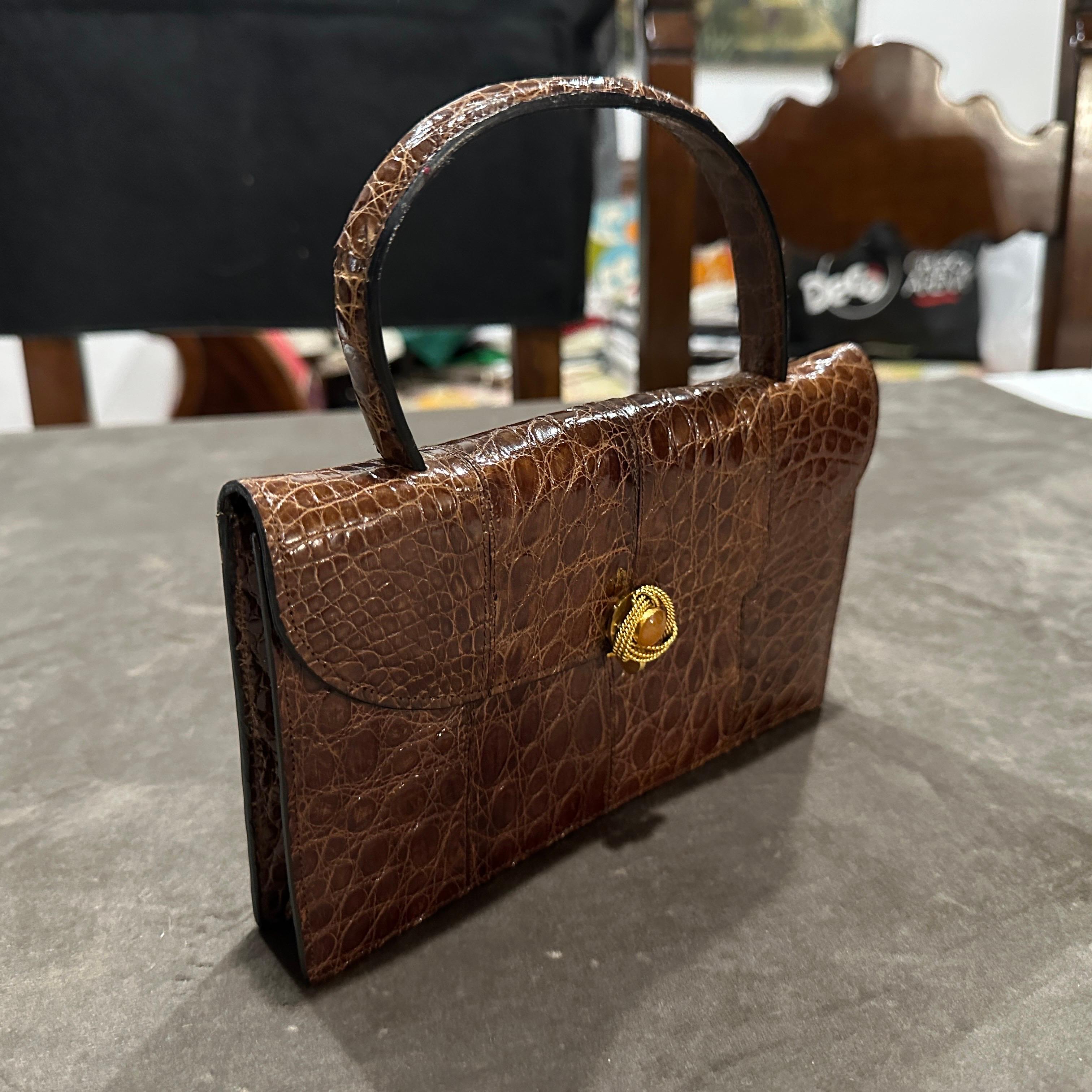 1930s Art Deco High Quality Brown Leather Italian Jewel Evening Bag For Sale 1