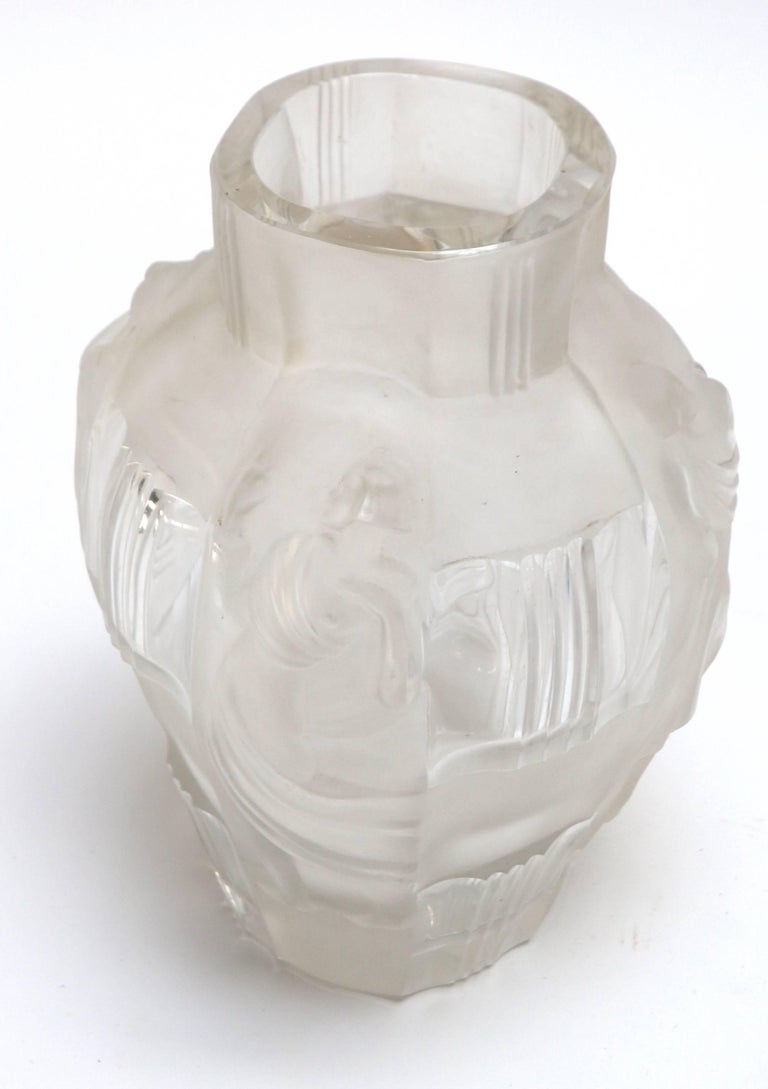 Mid-20th Century Art Deco Ingrid Glass Vase with Female Figures by Curt Schlevogt, 1930s For Sale