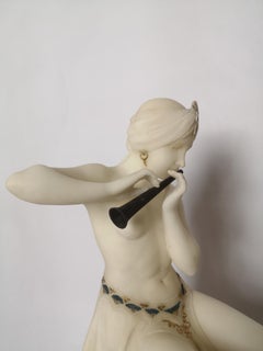 1930s Art Deco Italian Alabaster Snake Charmer Sculpture Lamp by E Battiglia