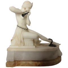 1930s Art Deco Italian Alabaster Snake Charmer Sculpture Lamp by E Battiglia