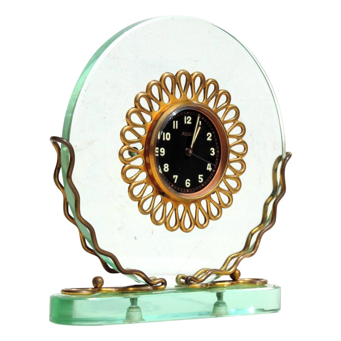 1930s Art Deco Italian Crystal Table Clock For Sale