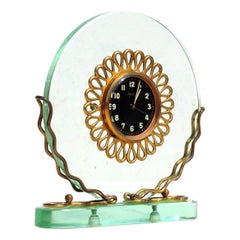 Vintage 1930s Art Deco Italian Crystal Table Clock