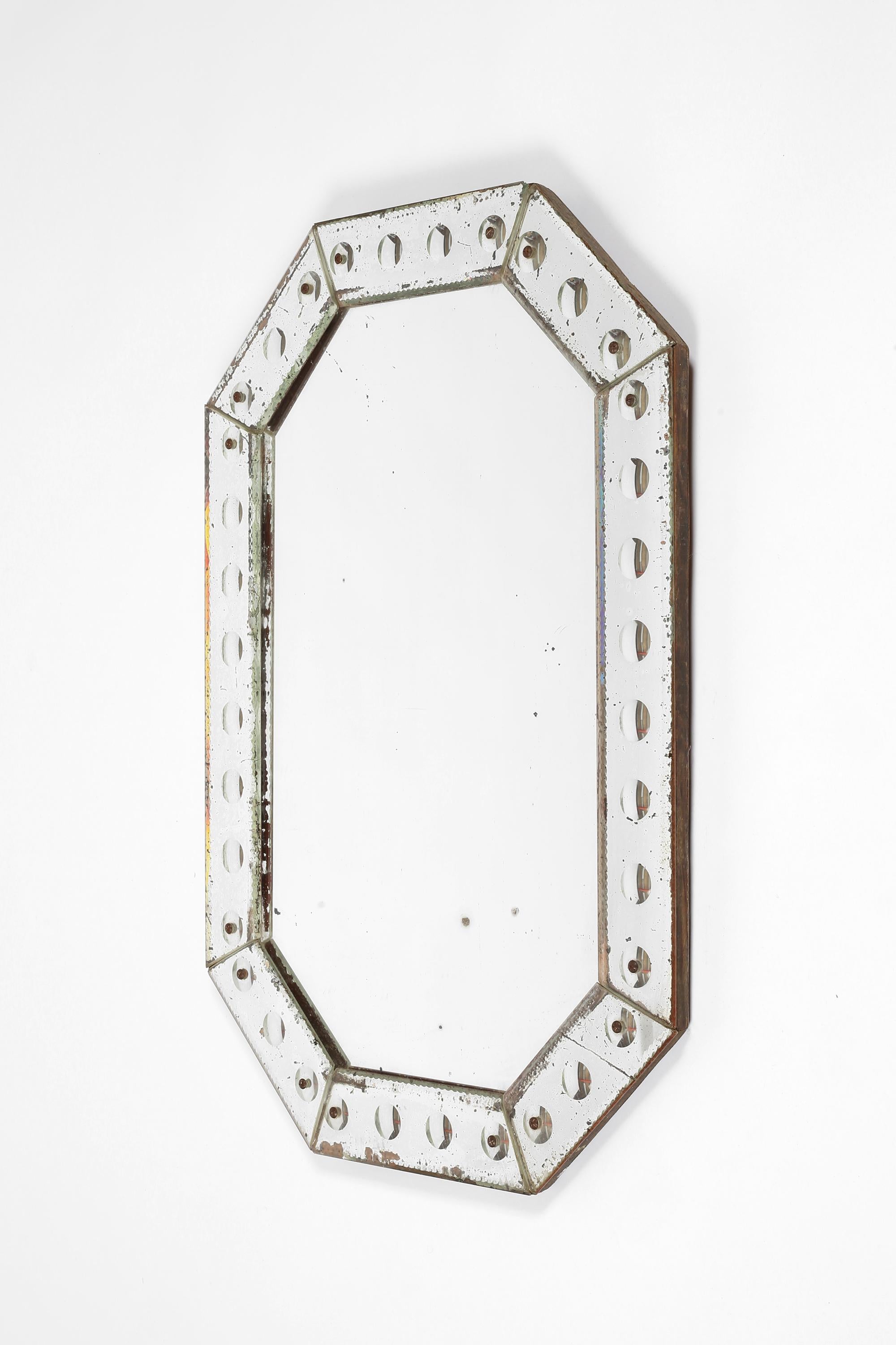 1930s Art Deco Italian Octagonal Venetian Wall Mirror en vente 4