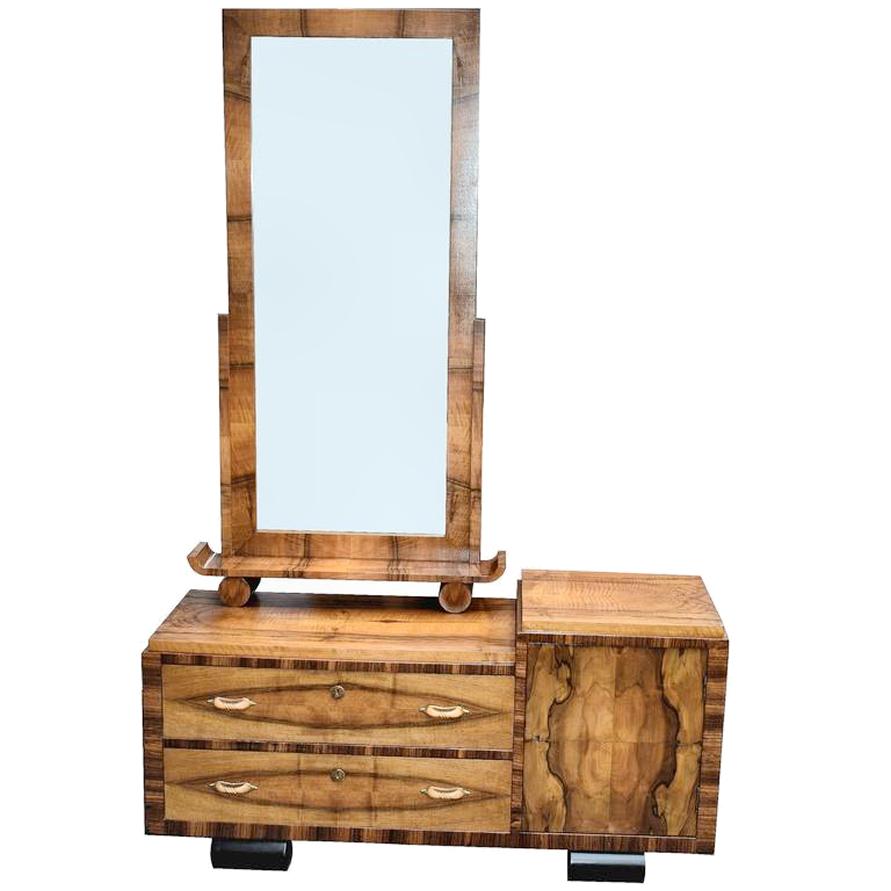 20th Century 1930s Art Deco Italian Walnut Cheval Mirror