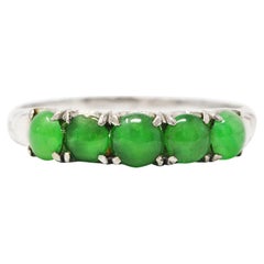 1930's Art Deco Jade Cabochon 18 Karat White Gold Band Ring