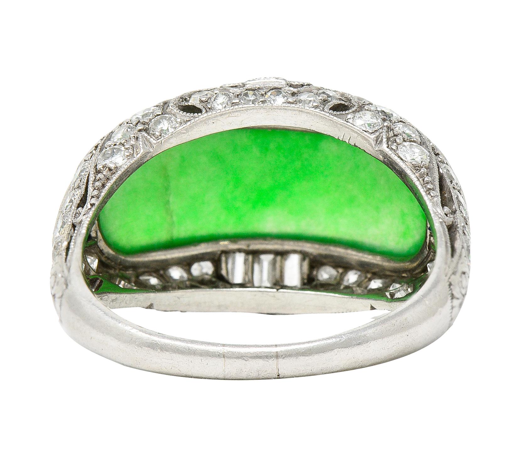 Women's or Men's 1930's Art Deco Jadeite Jade Sapphire Diamond Platinum Band Ring GIA