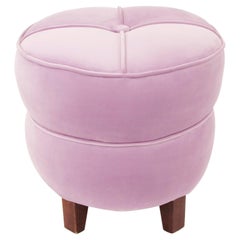 1930s Art Deco Jindirch Halabala Pink Velvet Pouf Stool Ottoman Tabouret