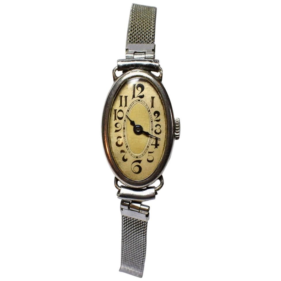 Ladies Art Deco Platinum Diamond Onyx Wrist Watch For Sale at 1stDibs